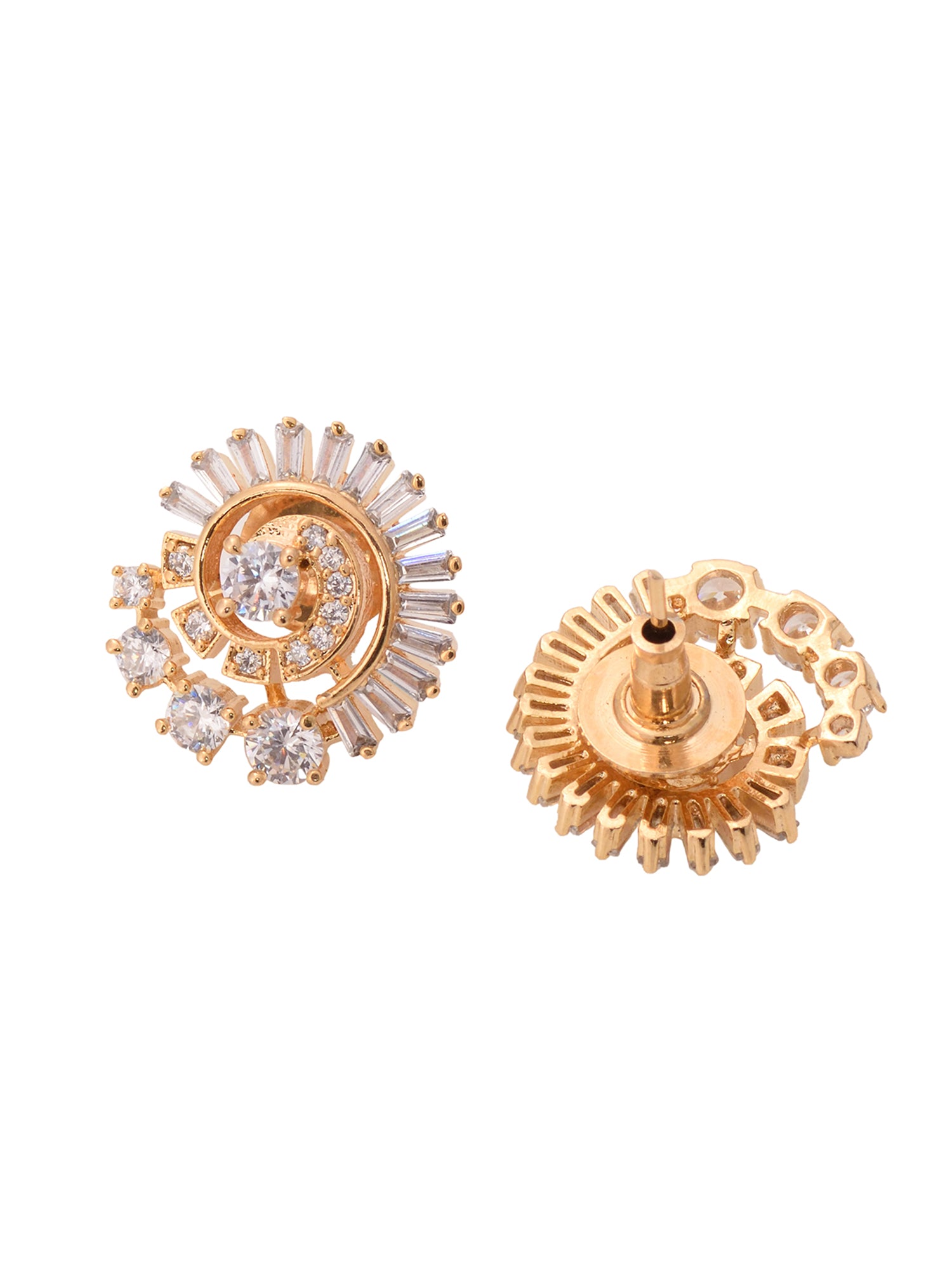 Gold Plated White AD Studded Circular Studs Earrings