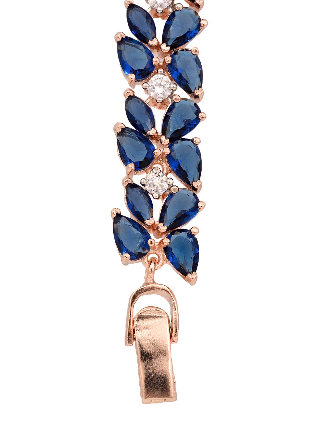 Rose Gold Plated Leaf Design Blue AD studded Designer Tennis Bracelet