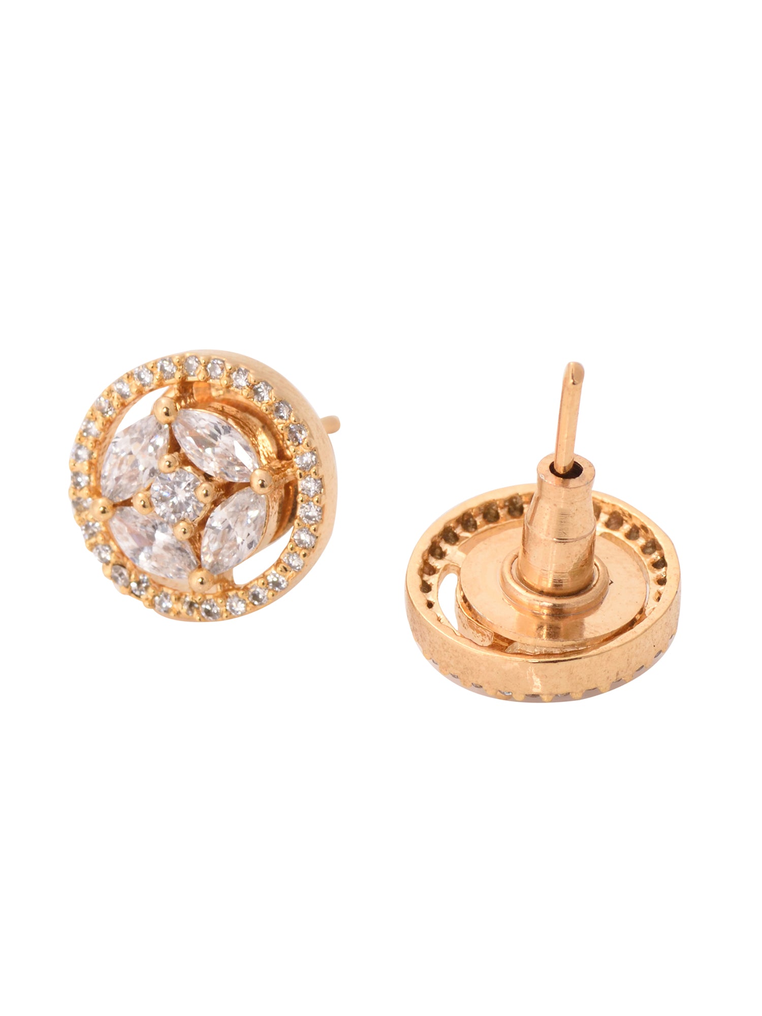 Gold Plated White AD Studded Circular Studs Earring