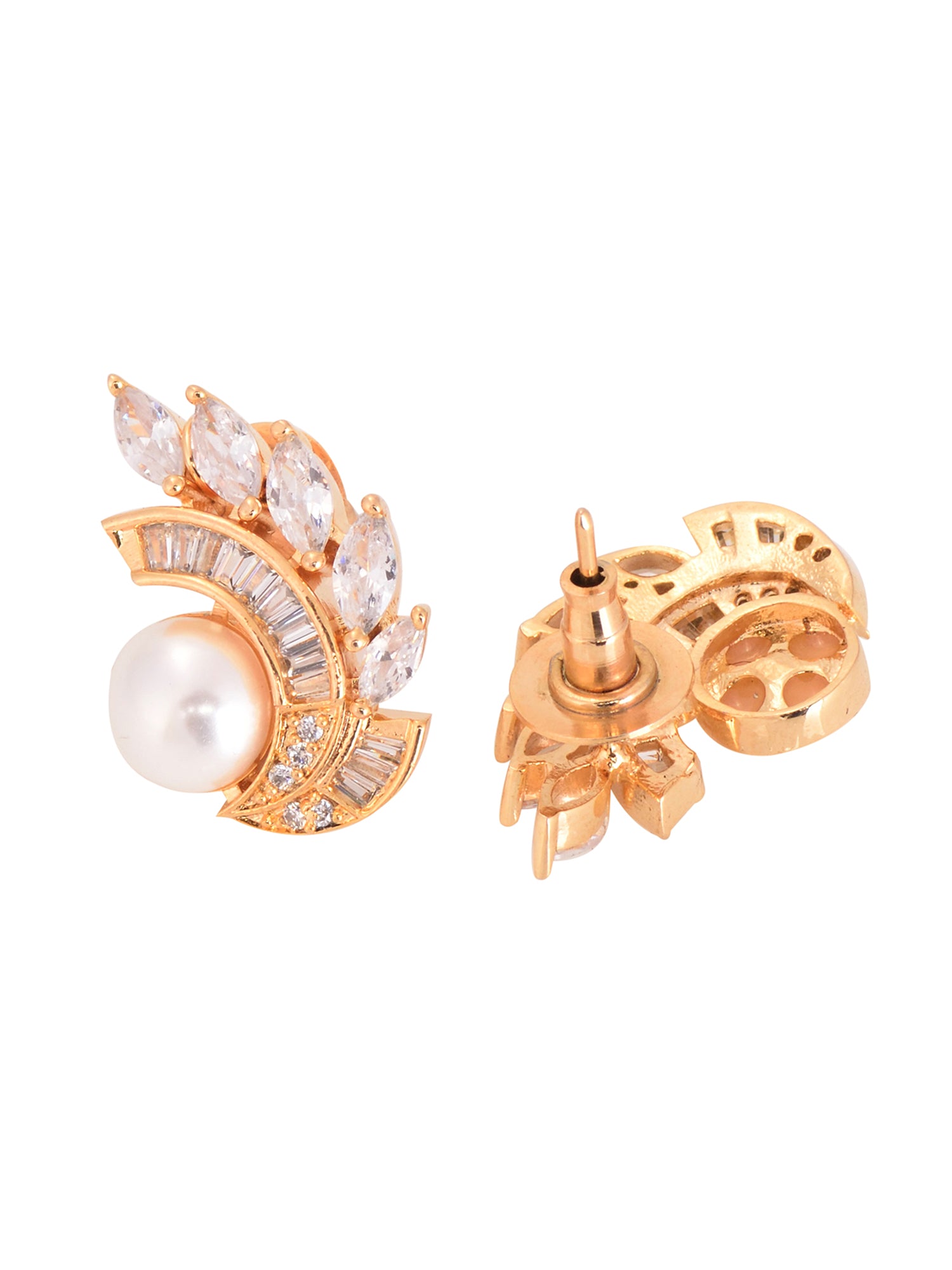 Gold Plated White AD & Pearl Studded Studs Earrings