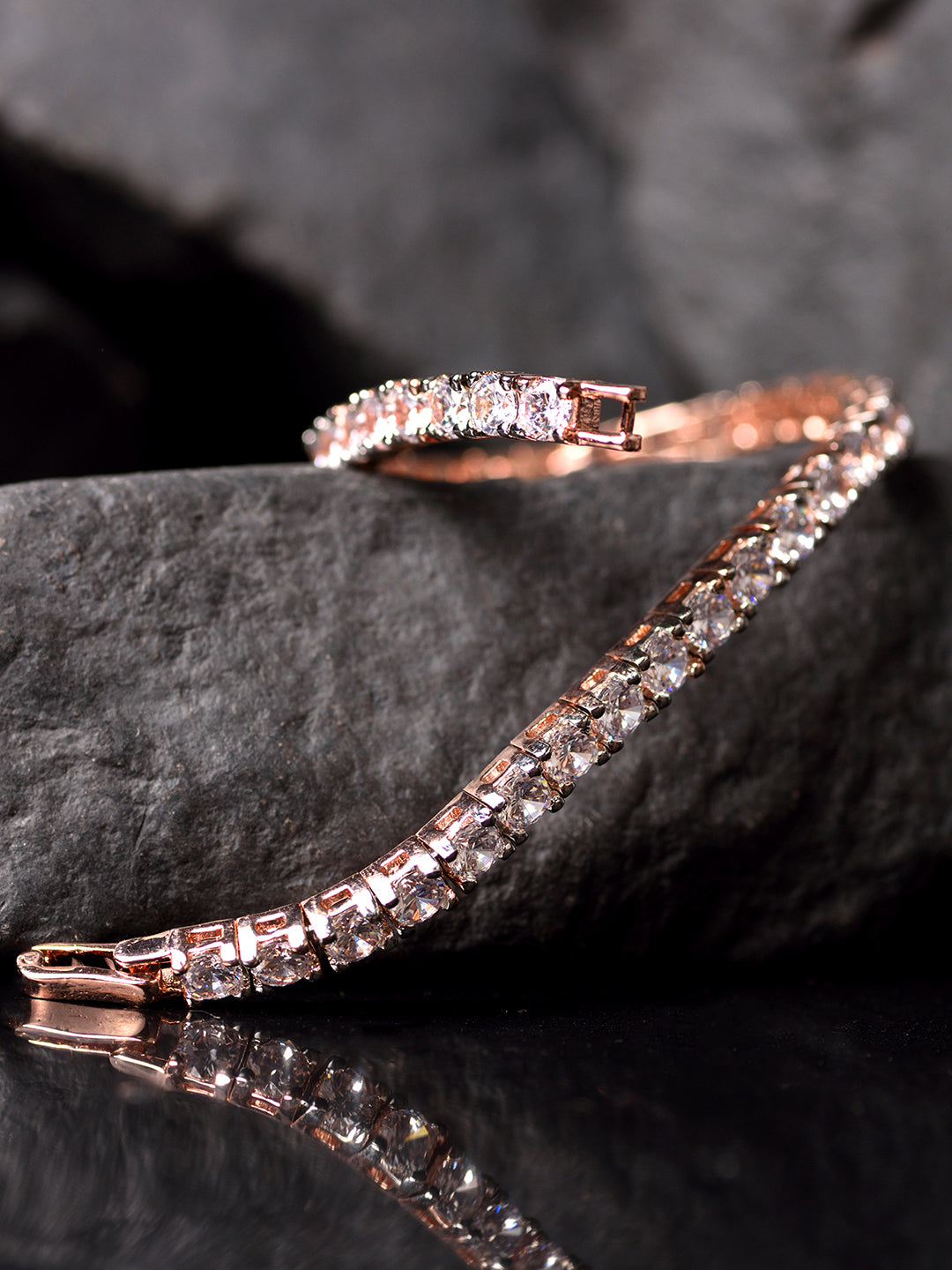 Rose Gold Plated White AD Solitaire Studded Tennis Dainty Bracelet