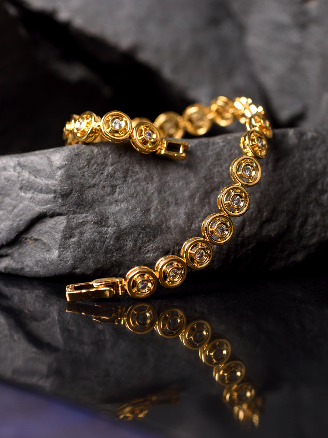 Gold Plated White AD Studded Tennis Classy Bracelet