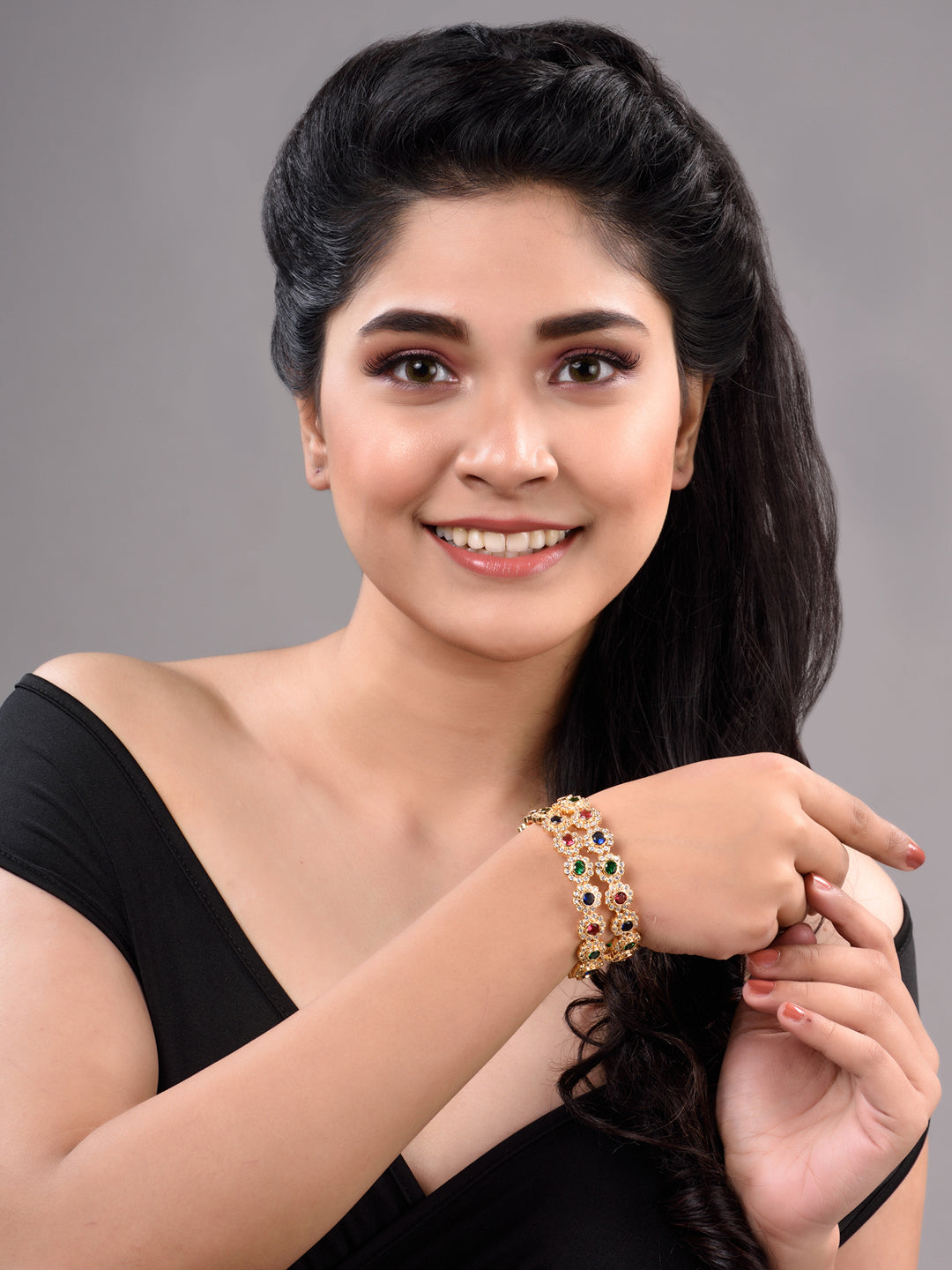 Set of 2 Gold Toned Multi Coloured AD studded Handcrafted Bridal kangan Bangles