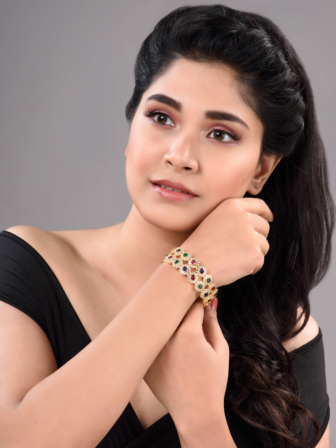 Set of 2 Gold Toned Multi Coloured AD studded Handcrafted Bridal kangan Bangles