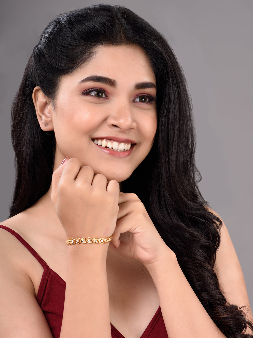 Gold Plated White AD Studded Tennis Classy Bracelet