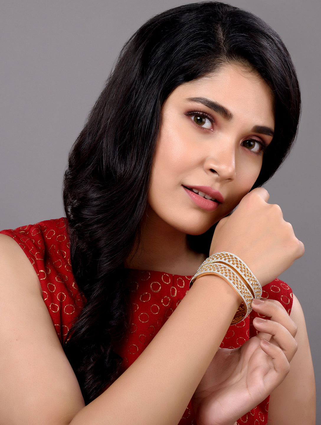 Set Of 2 Gold Plated  AD Studded Cut -Out Hand Crafted Bracelet Bangles