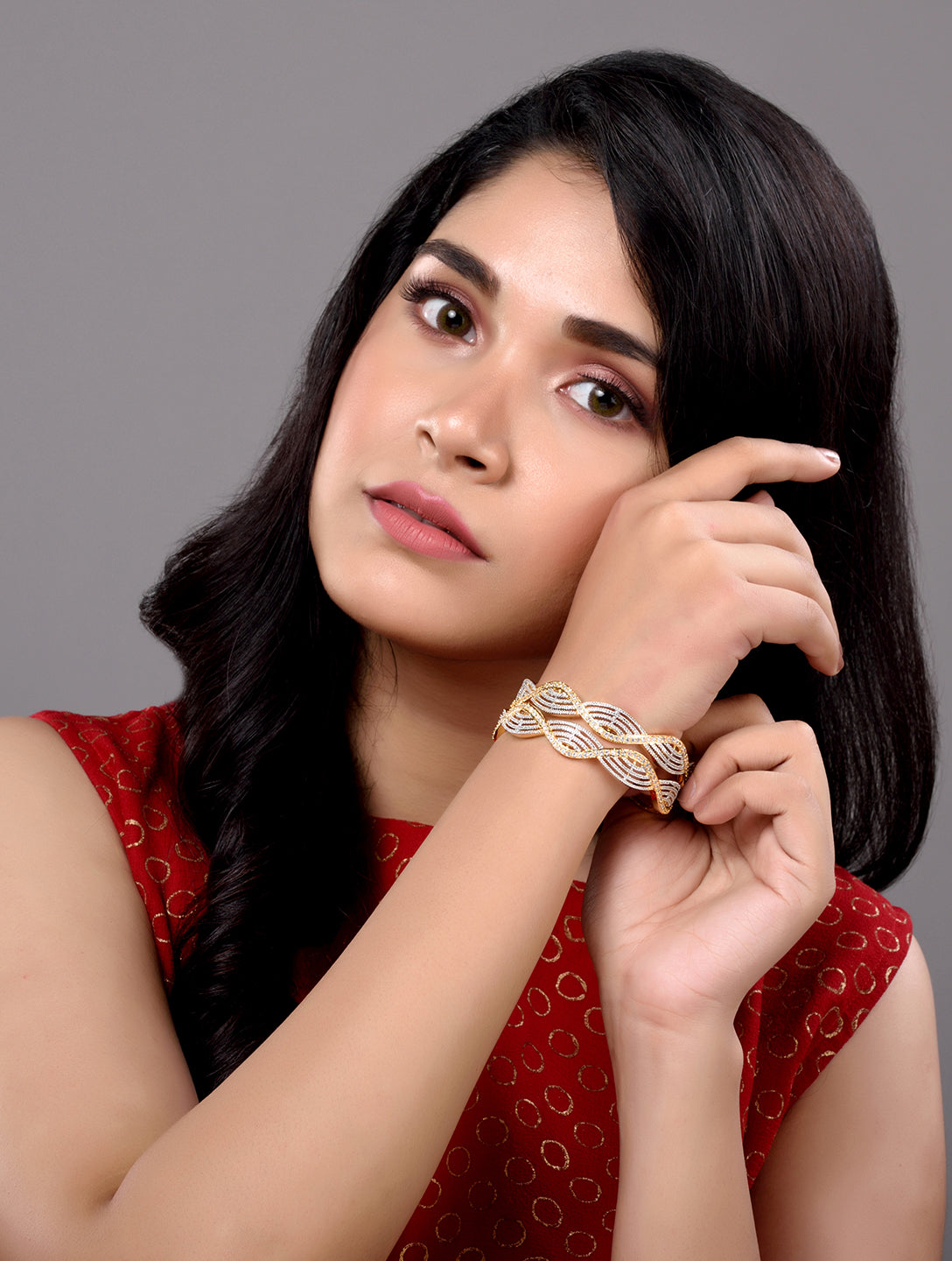 A Pair Of 2 Gold Dual  Toned AD Studded hand Crafted Bangles