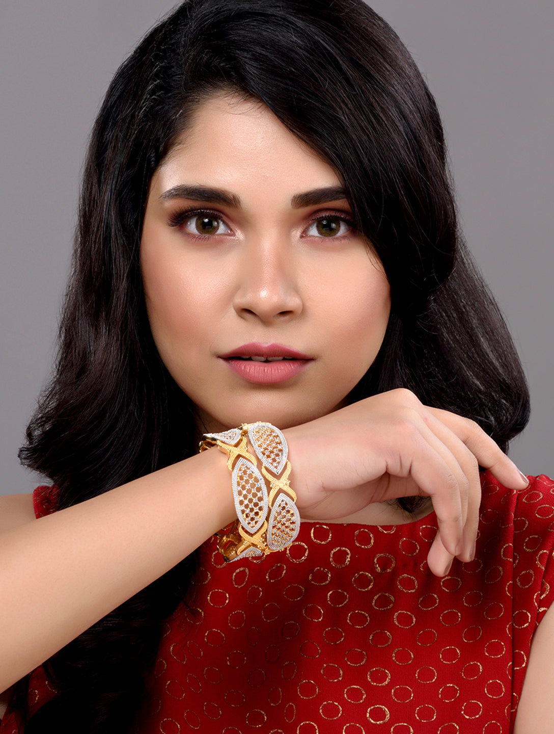 Set of 2 Dual Gold Plated  Modern Blend Hand Crafted Bangles Set