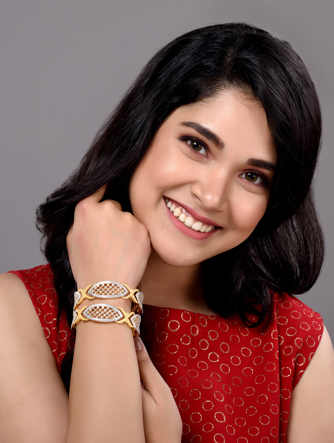 Set of 2 Dual Gold Plated  Modern Blend Hand Crafted Bangles Set