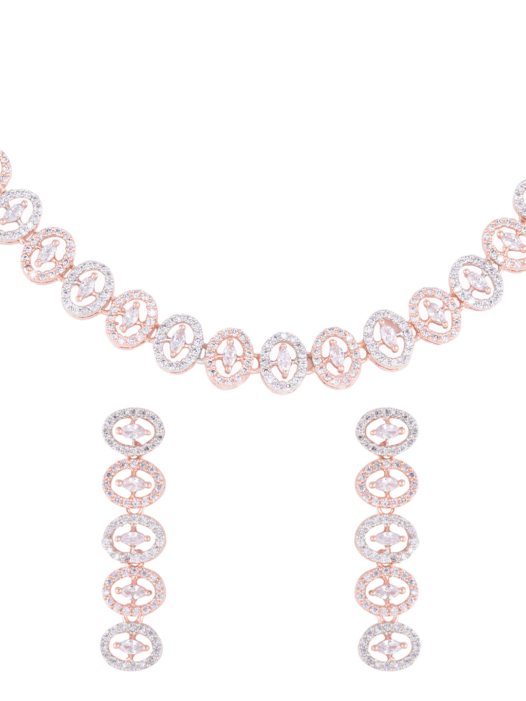 Rose Gold plated Oval shaped AD studded Necklace Earrings