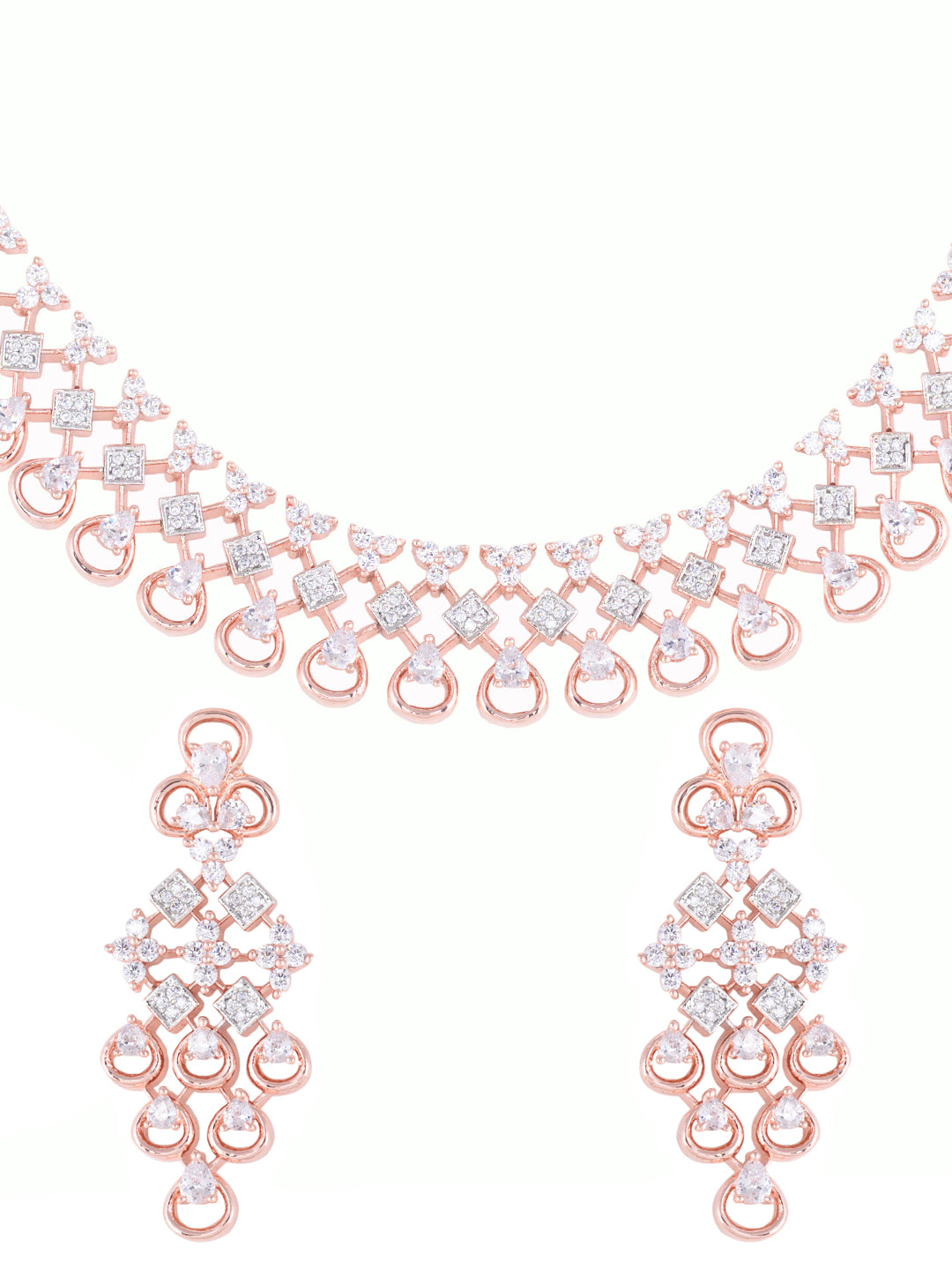 Rose Gold plated Unique Design AD studded Necklace Earrings