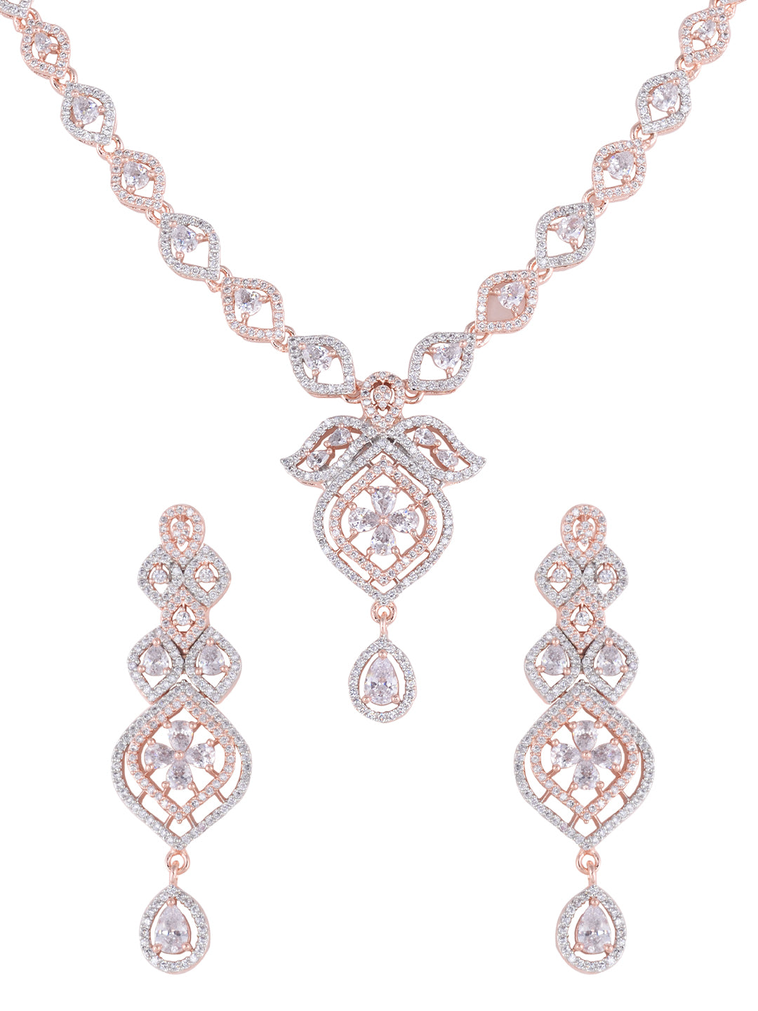 Rose Gold plated Contemporary AD studded Necklace Earrings