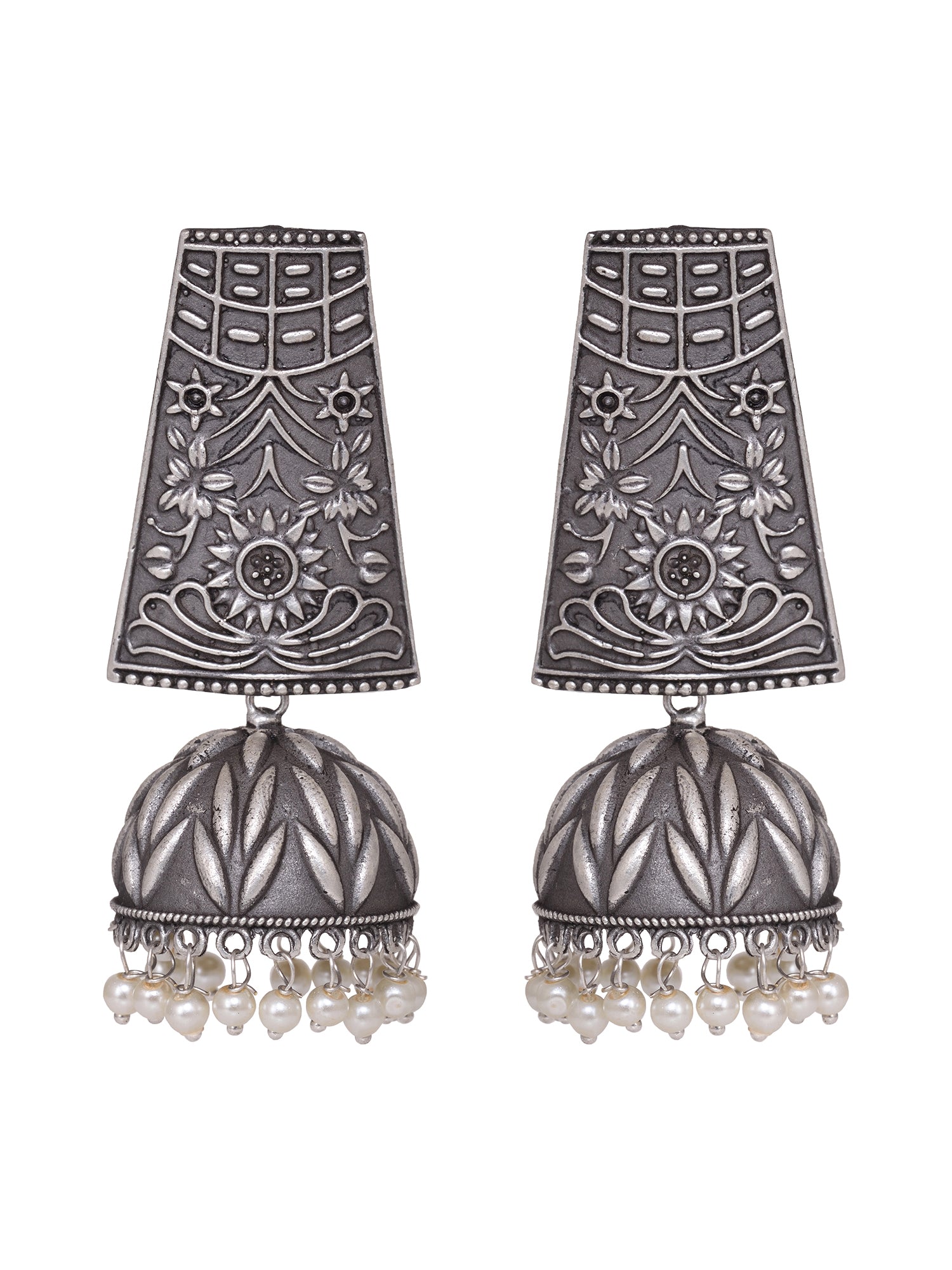 Oxidised Siver Handcrafted Filigree Dome Jhumka Earrings