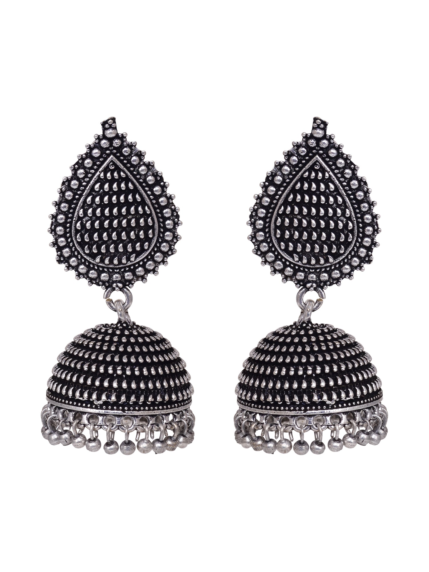 Oxidised Silver Plated Tilak Shaped Jhumka Earrings