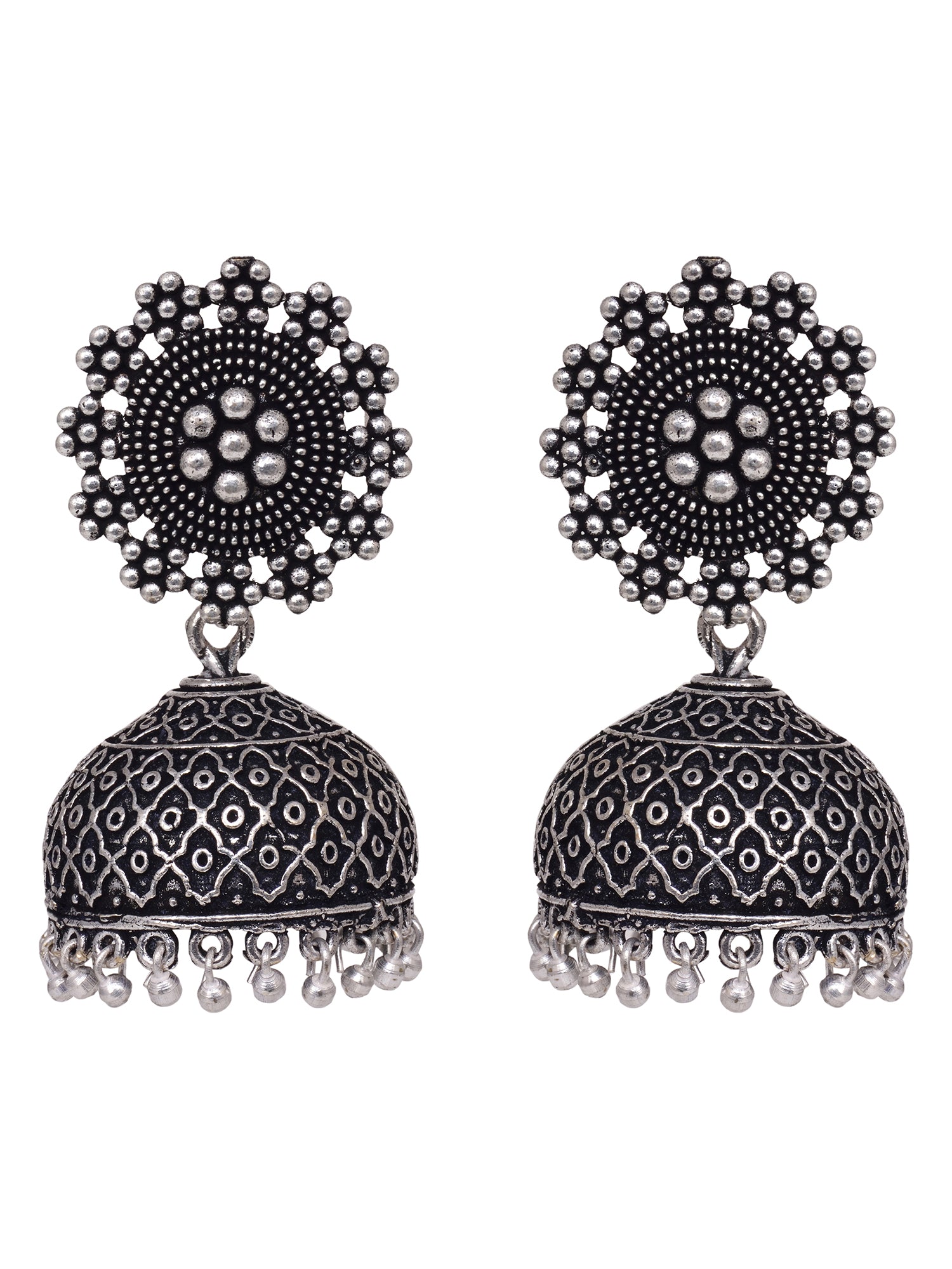 Silver Oxidised Filigree Dome Shaped Jhumka Earrings
