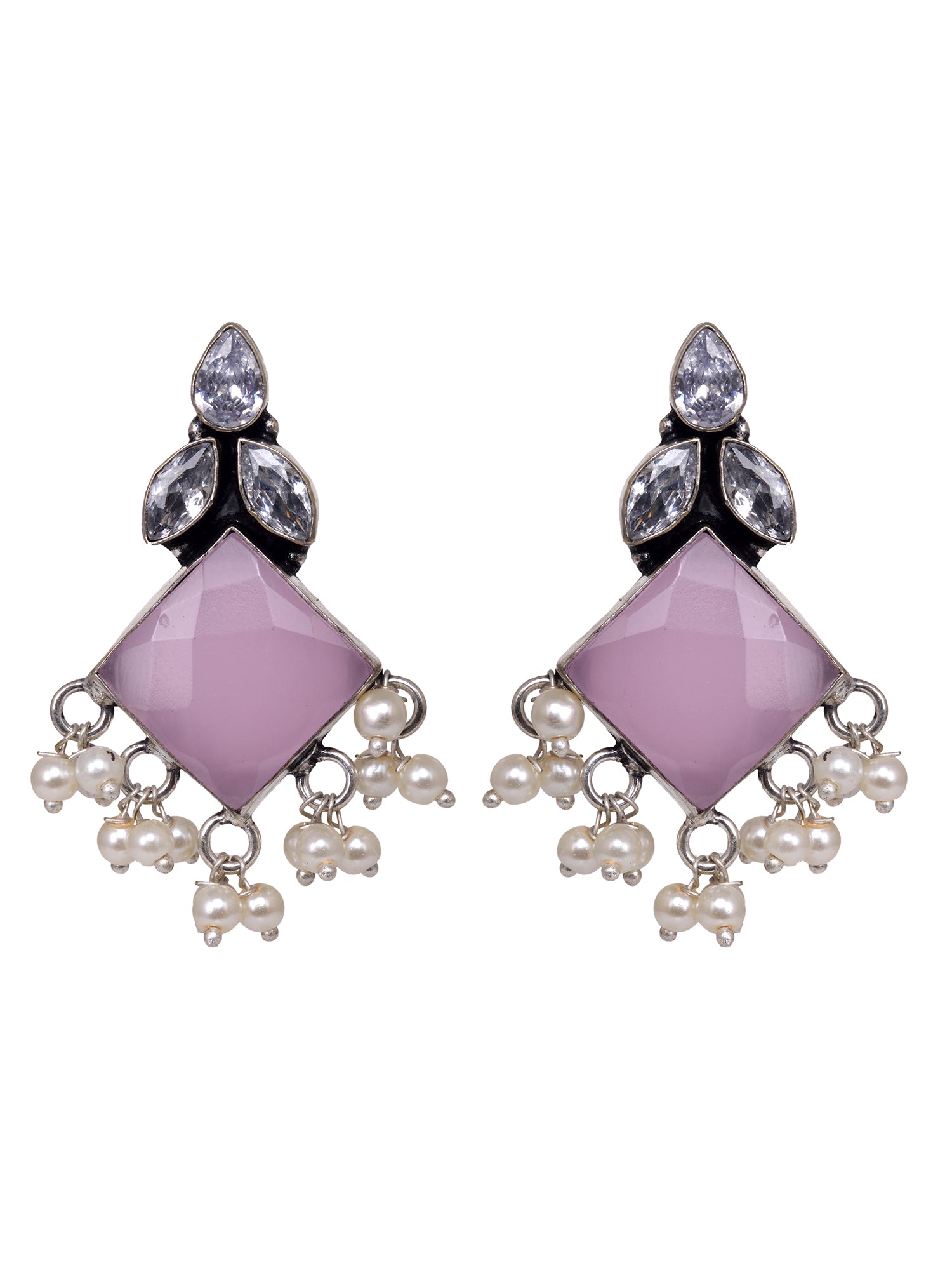 Silver Plated Pink stone & Pearl Beaded Earrings