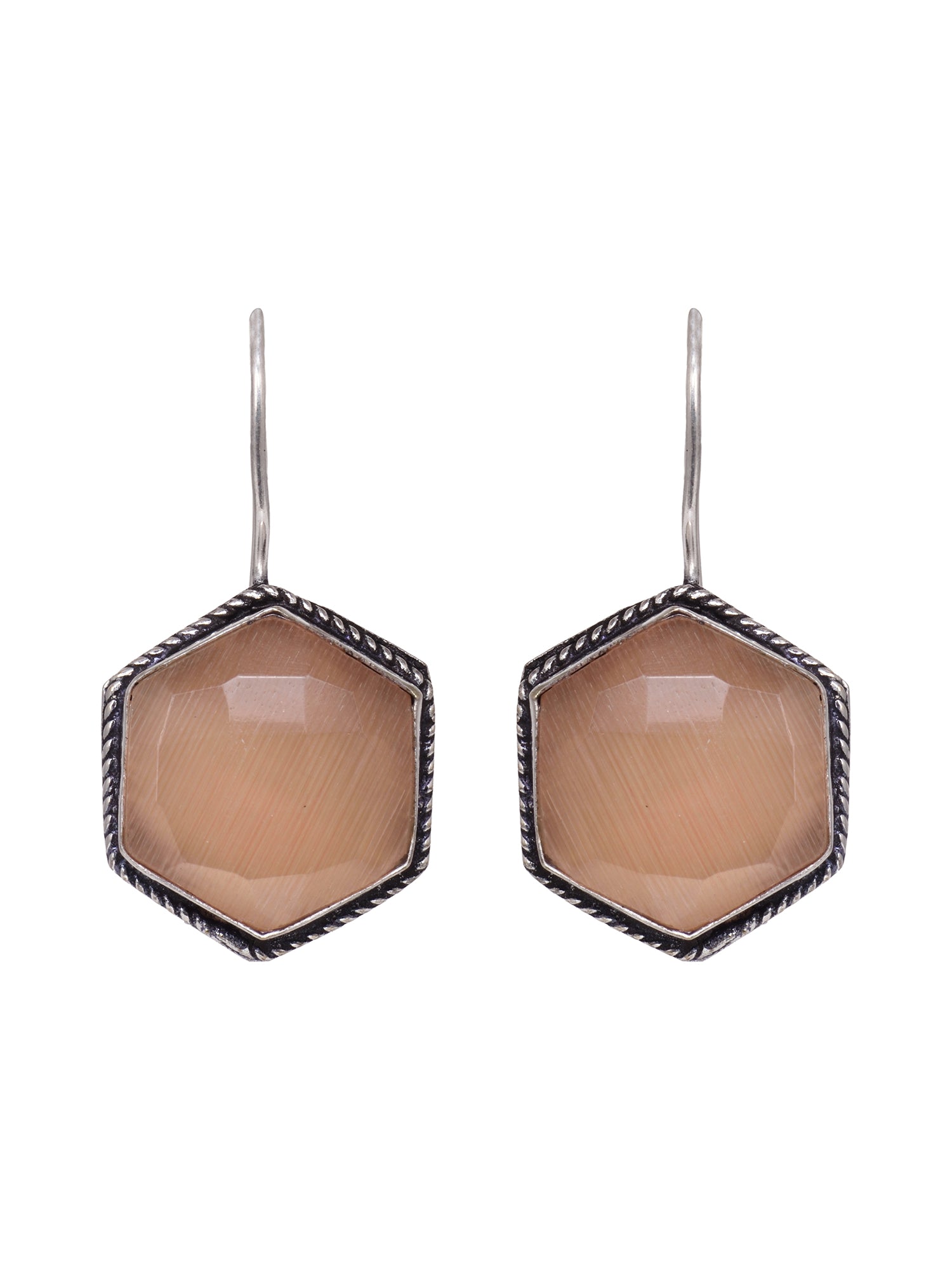 Siver Plated Hexagonal Drop Earrings