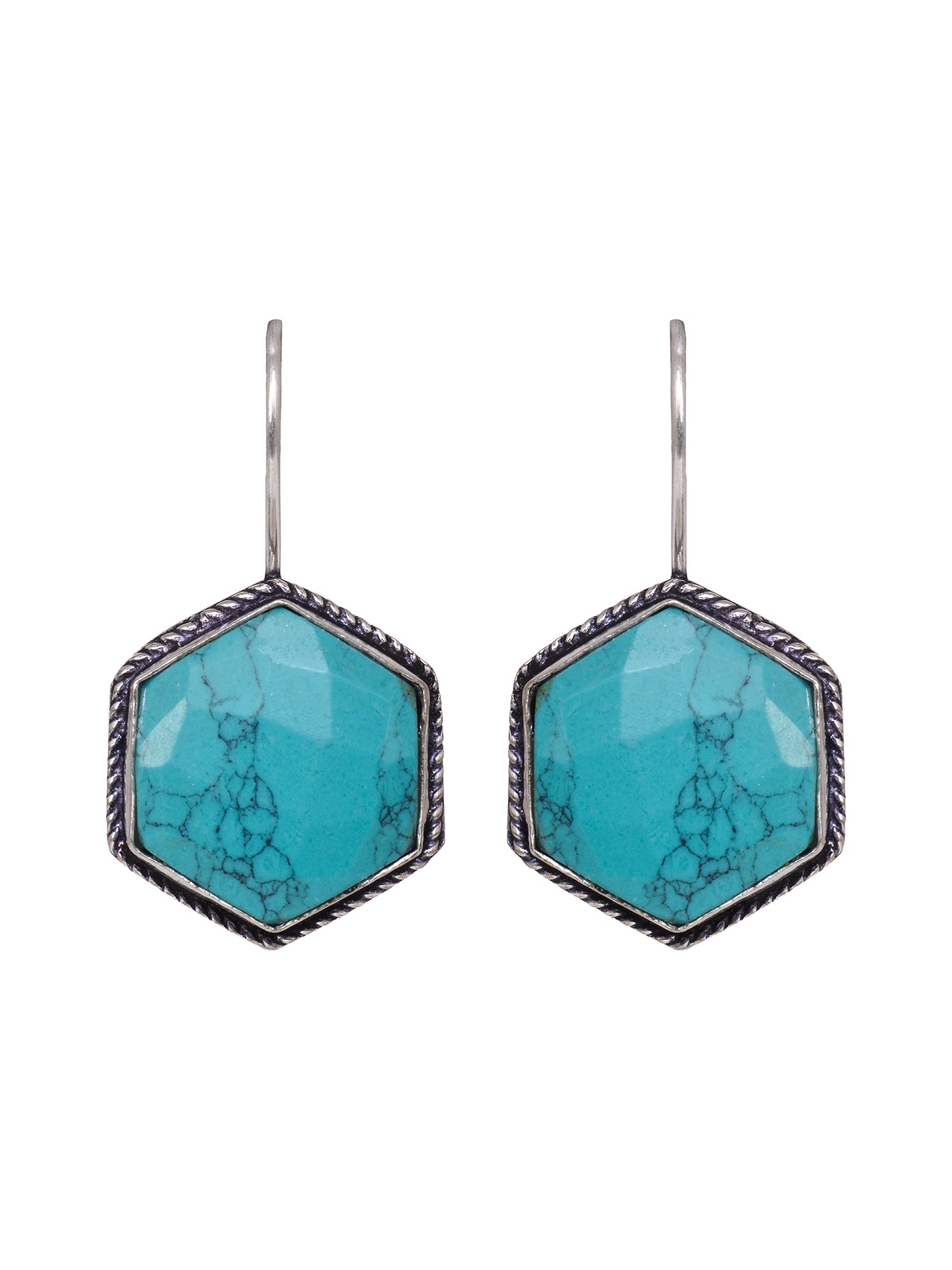 Silver Oxidised Aqua turquoise Stone Studded Earrings