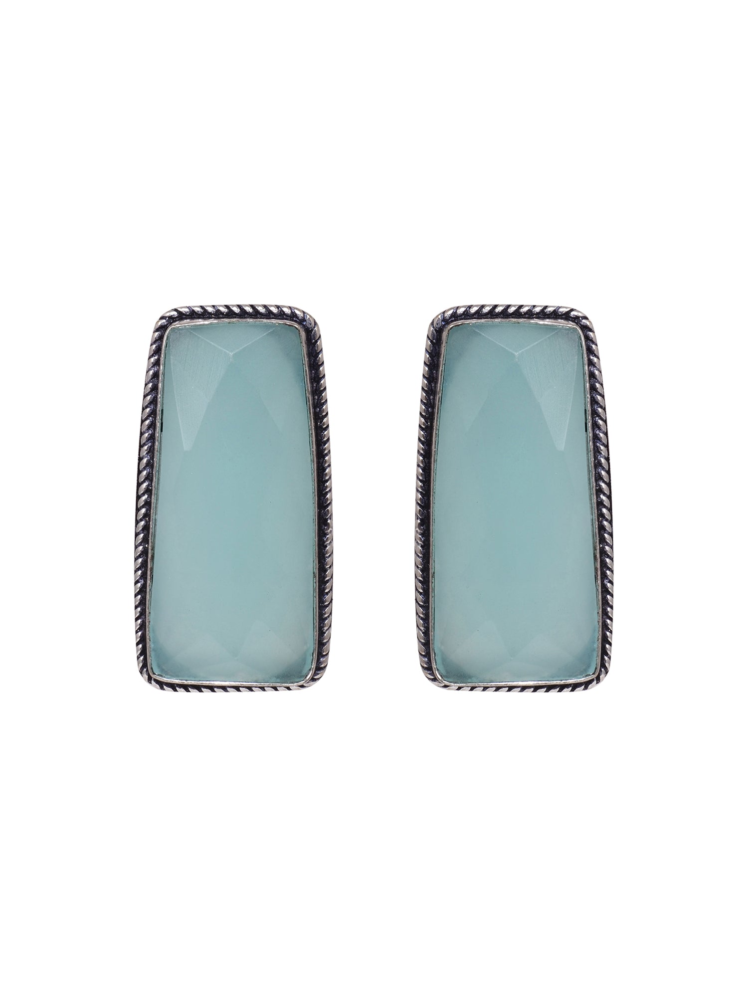Silver Plated Aqua Turquoise Stone Studs Earrings