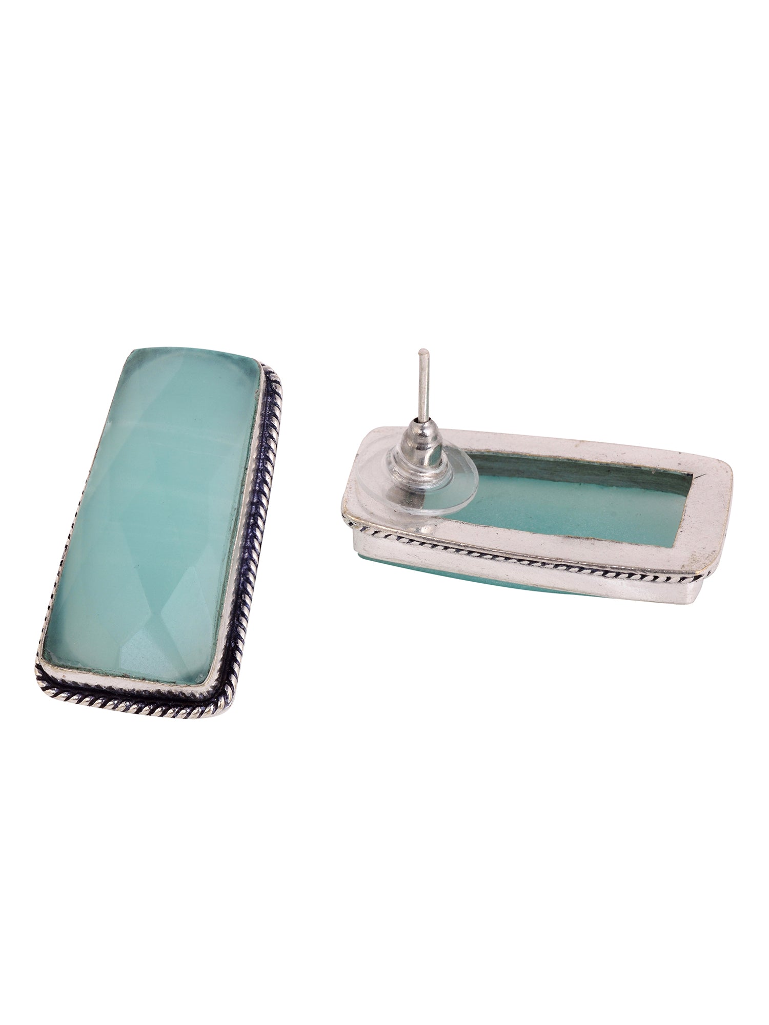 Silver Plated Aqua Turquoise Stone Studs Earrings