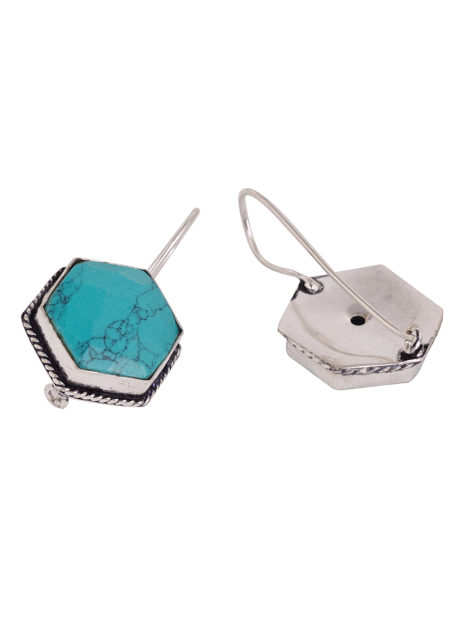 Silver Oxidised Aqua turquoise Stone Studded Earrings