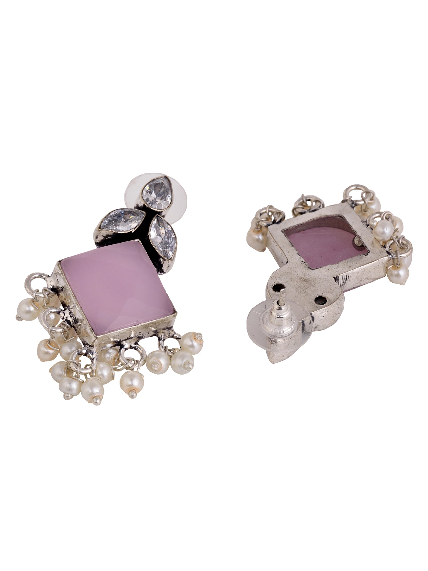 Silver Plated Pink stone & Pearl Beaded Earrings