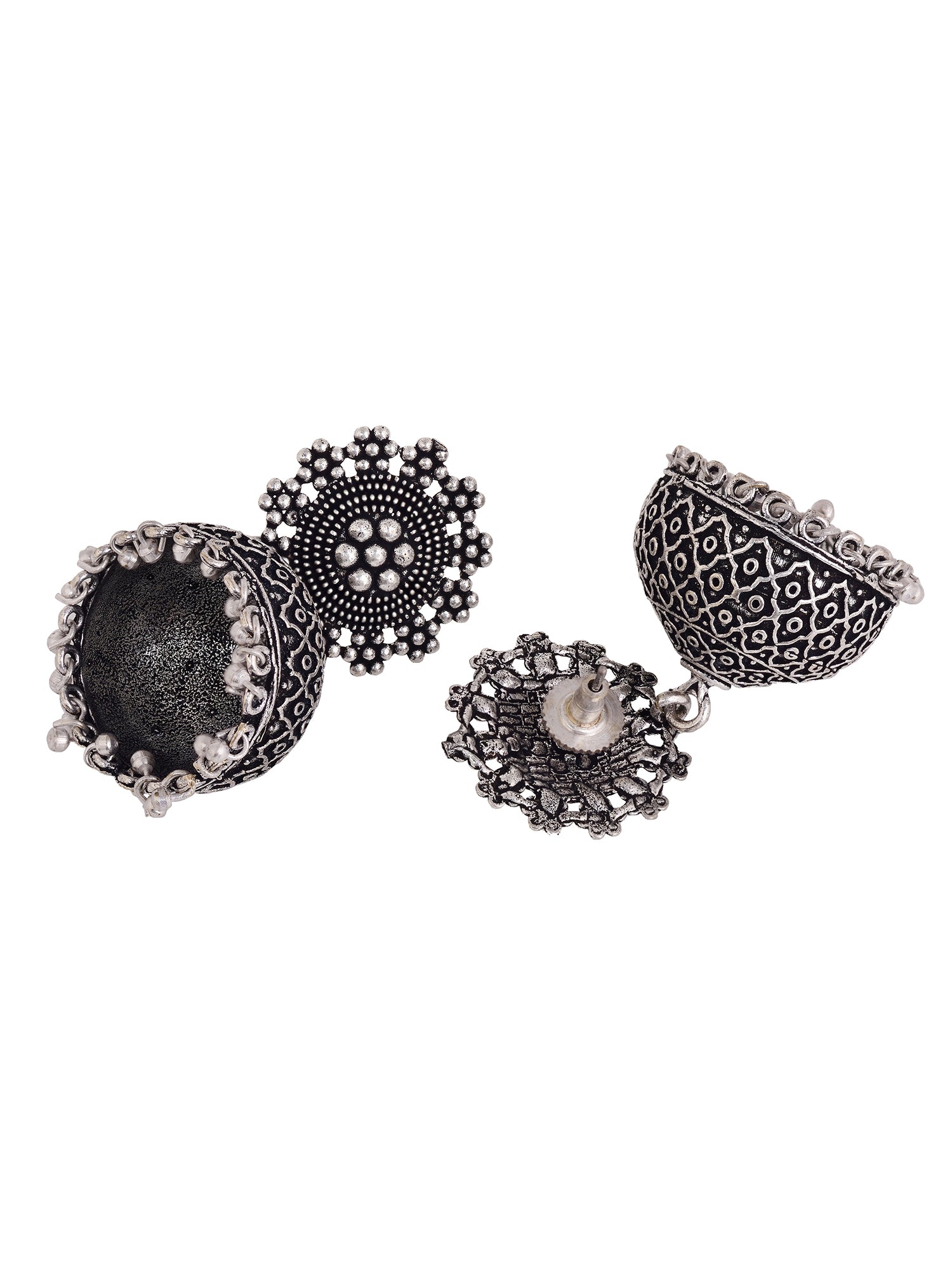 Silver Oxidised Filigree Dome Shaped Jhumka Earrings