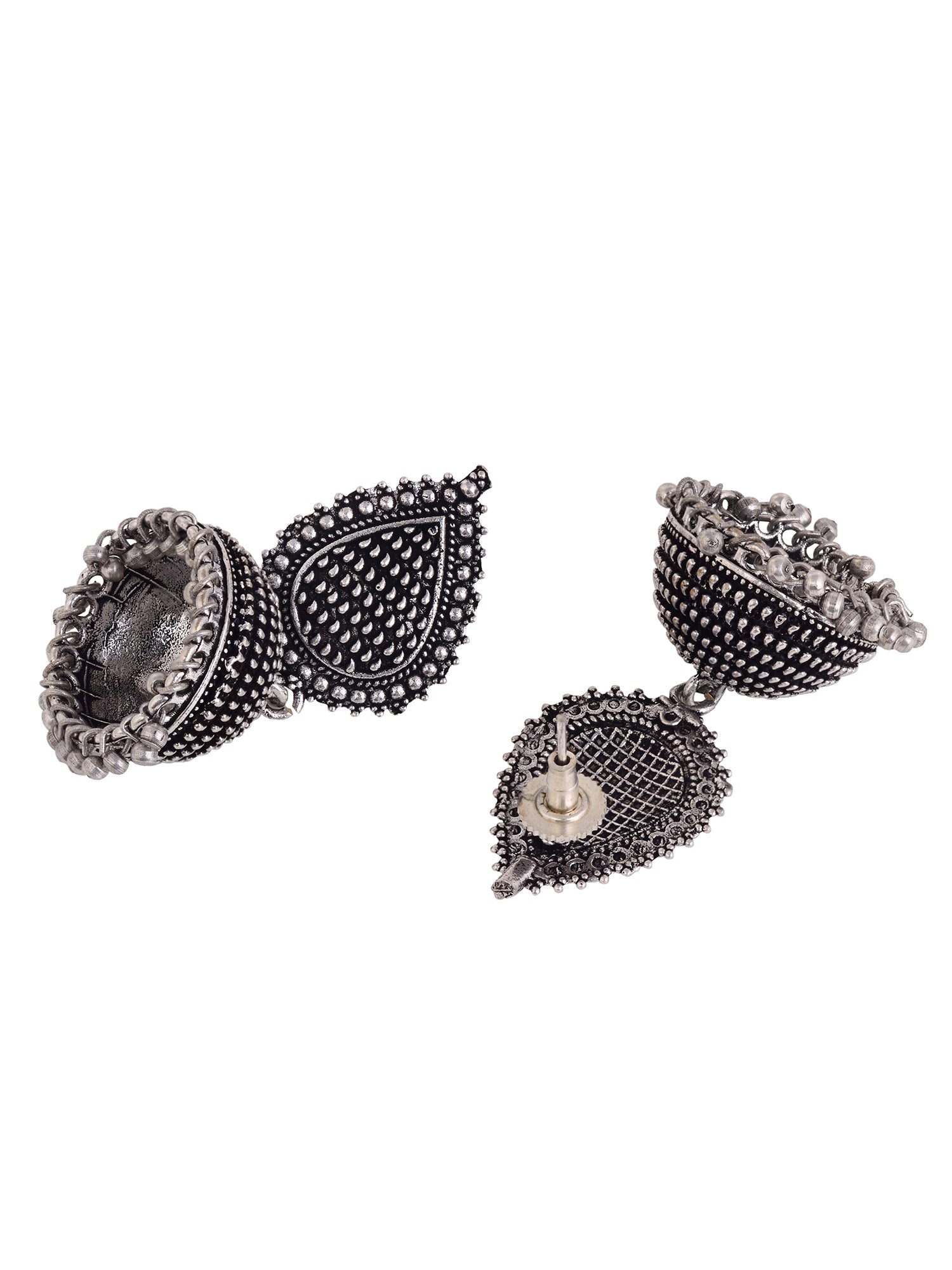 Oxidised Silver Plated Tilak Shaped Jhumka Earrings