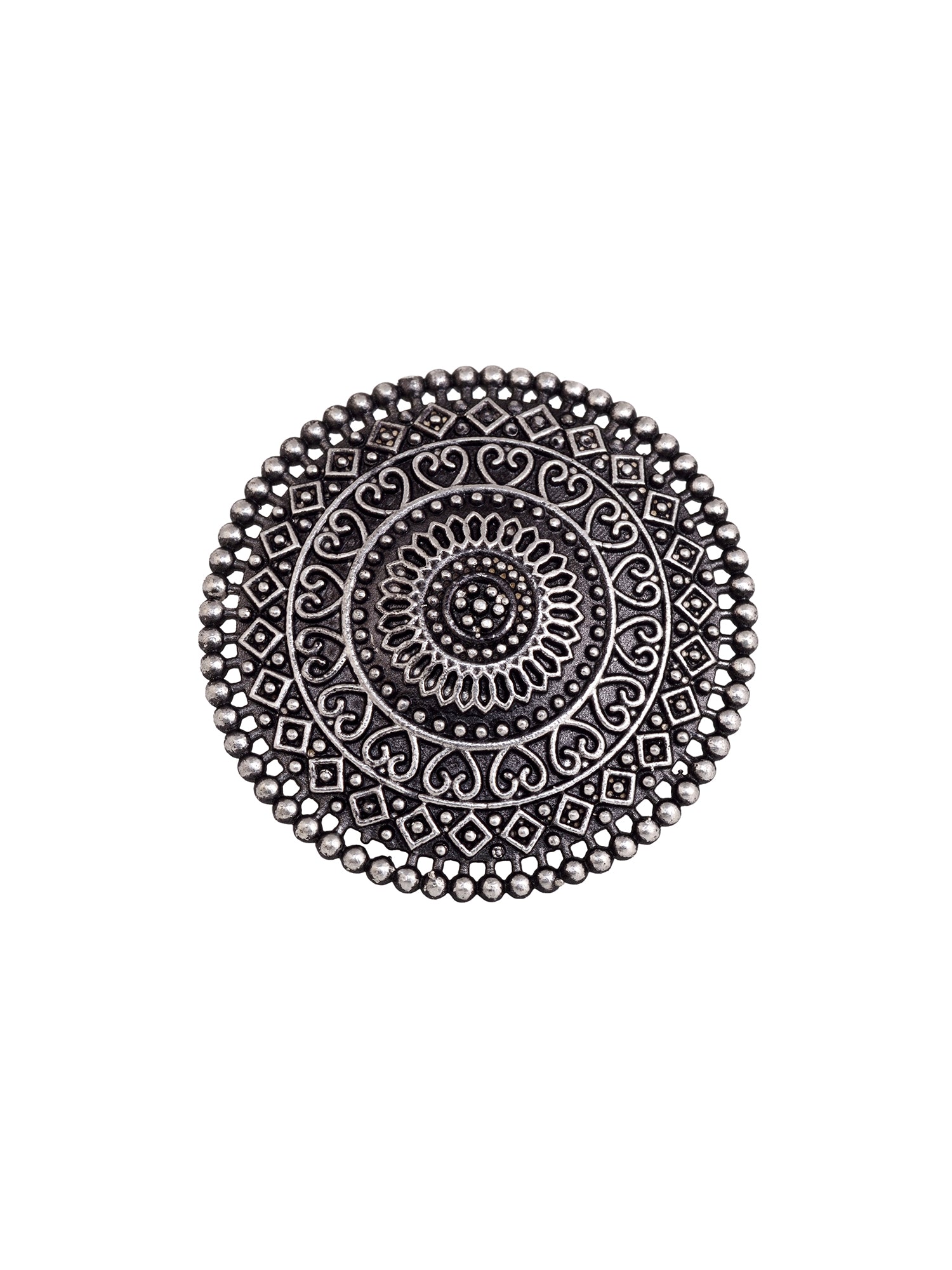 Silver Oxidised Plated Filigree Cocktail Finger Ring