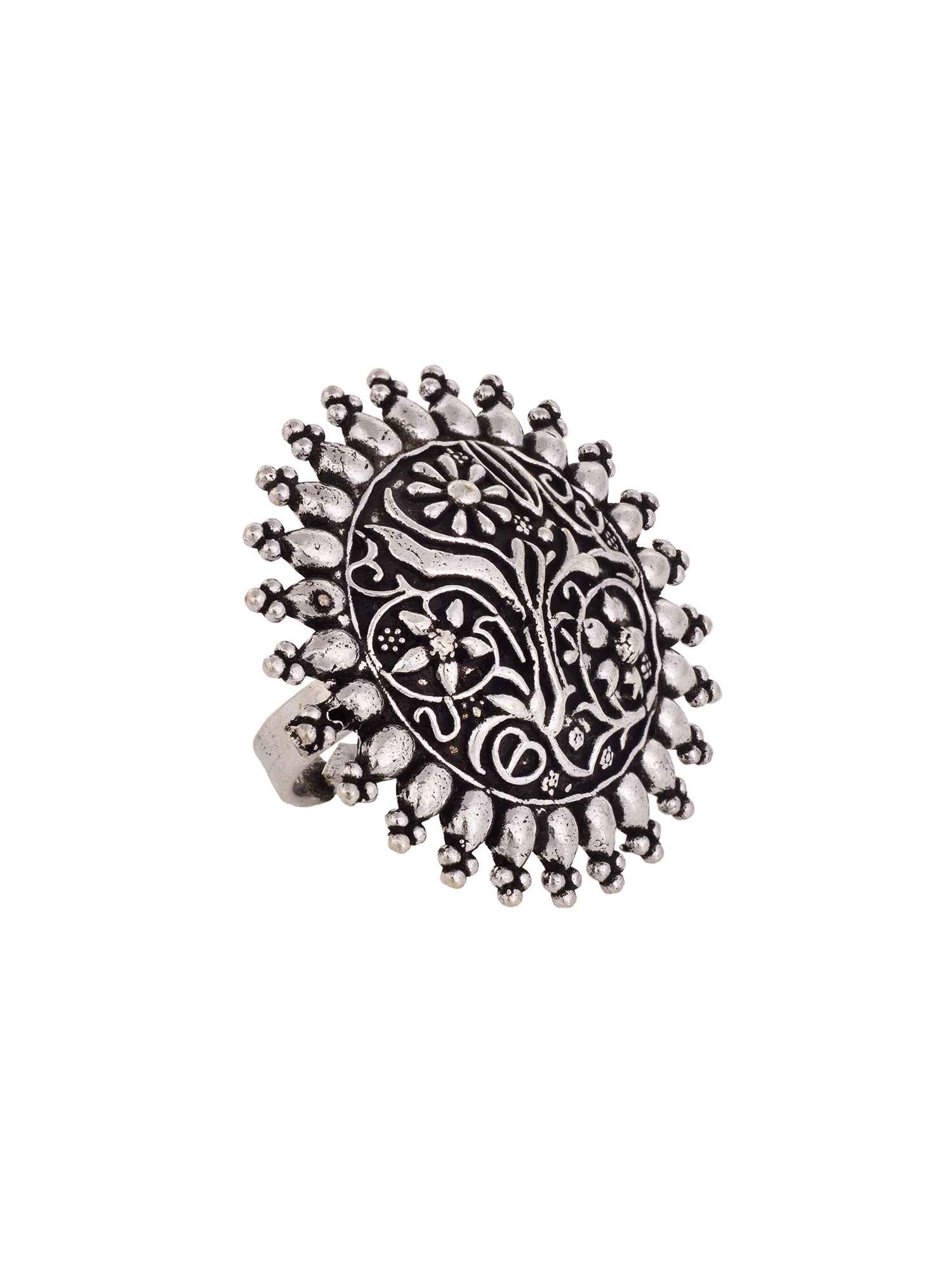 Oxidised Silver Toned Filigree Ring