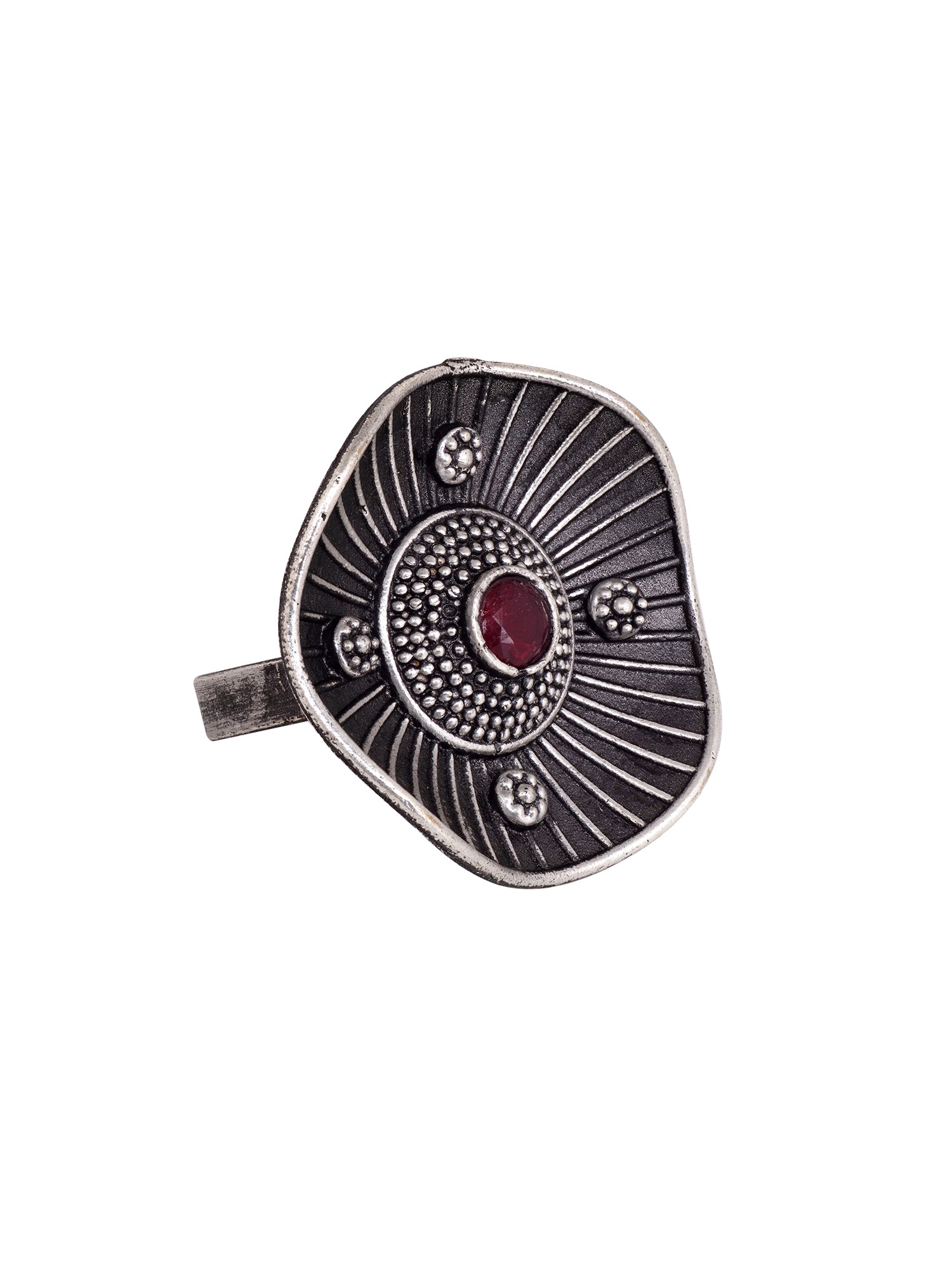 oxidised Silver Toned Pink Stone Finger Ring