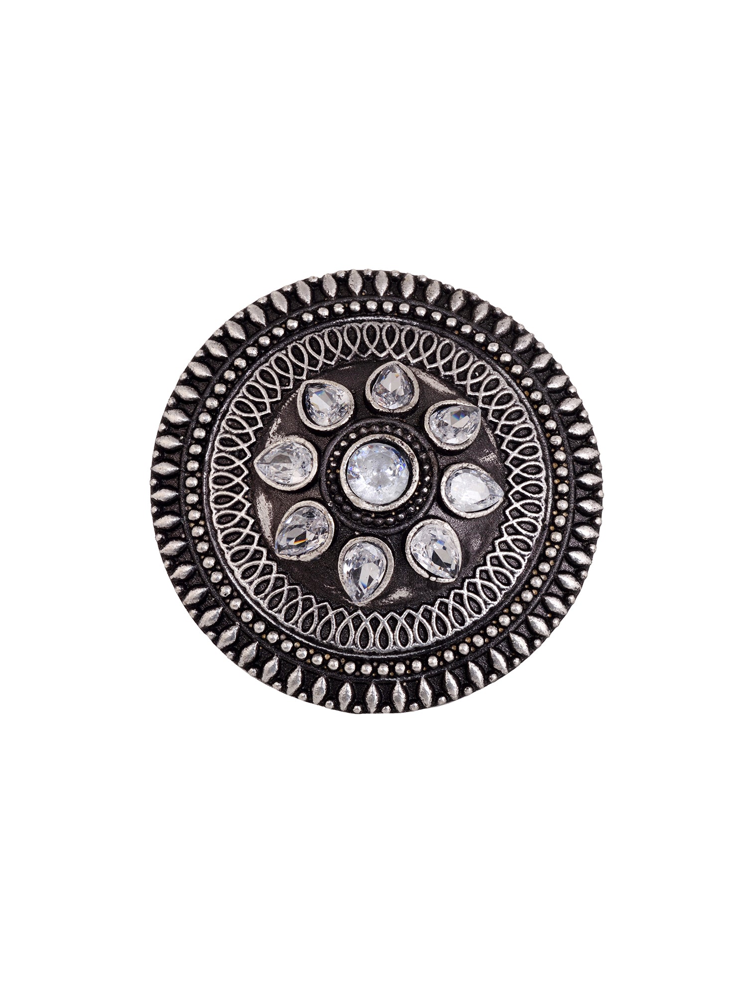 Silver Plated White Stone Studded Antique Finger Ring