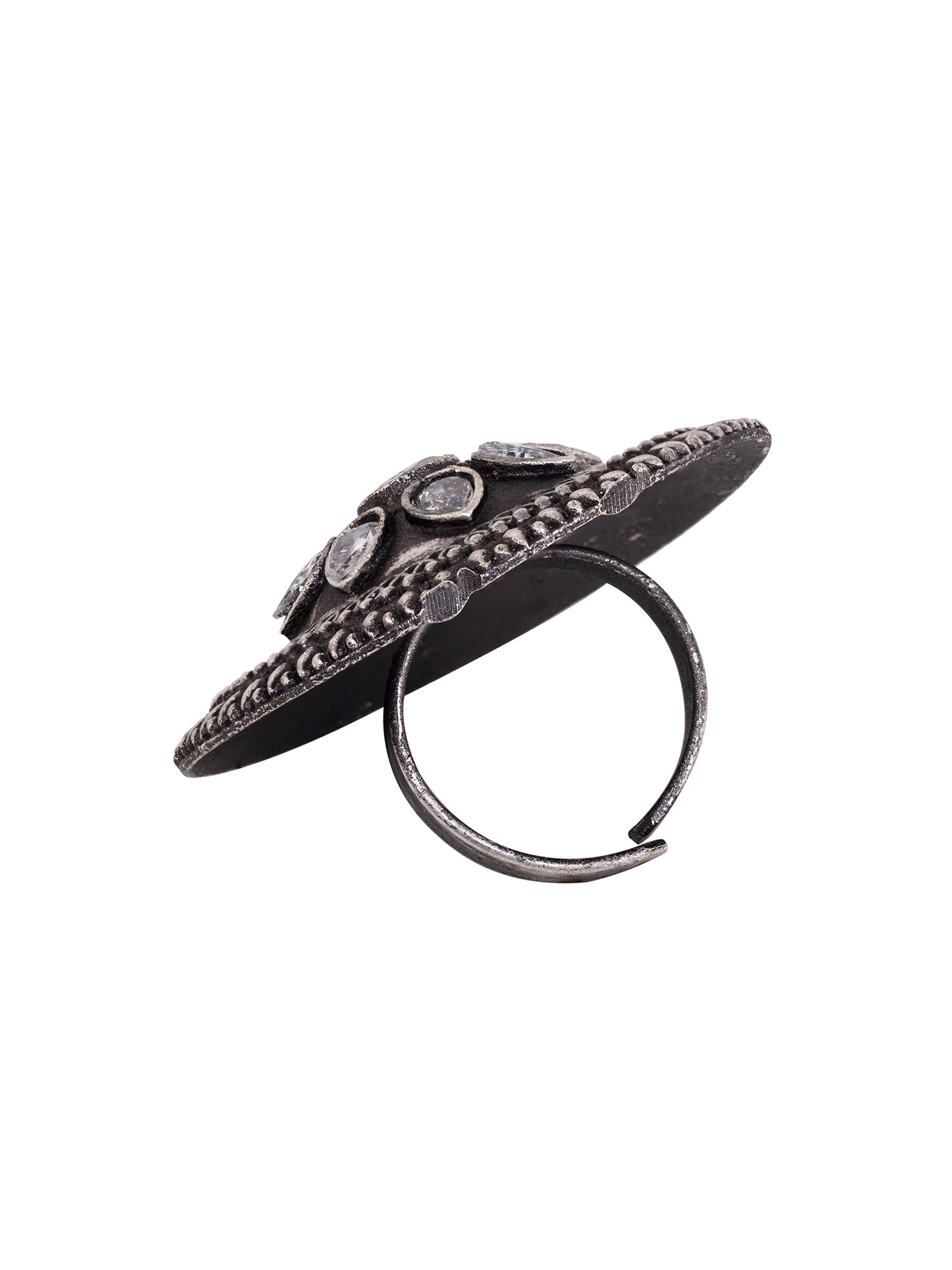 Silver Plated White Stone Studded Antique Finger Ring