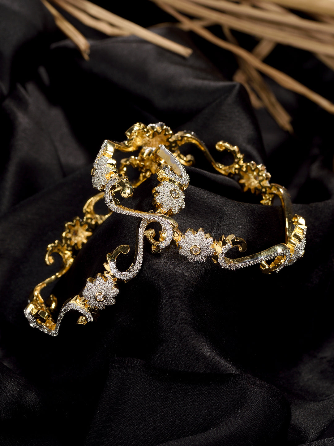 Set of 2 Dual Toned Gold Plated White AD Studded Handcrafted Designer Bangles