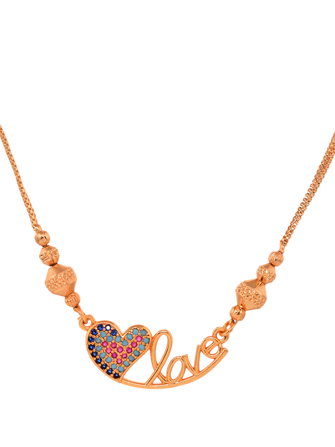 Gold Toned Heart Shaped Stone Studded & Beaded Mangalsutra