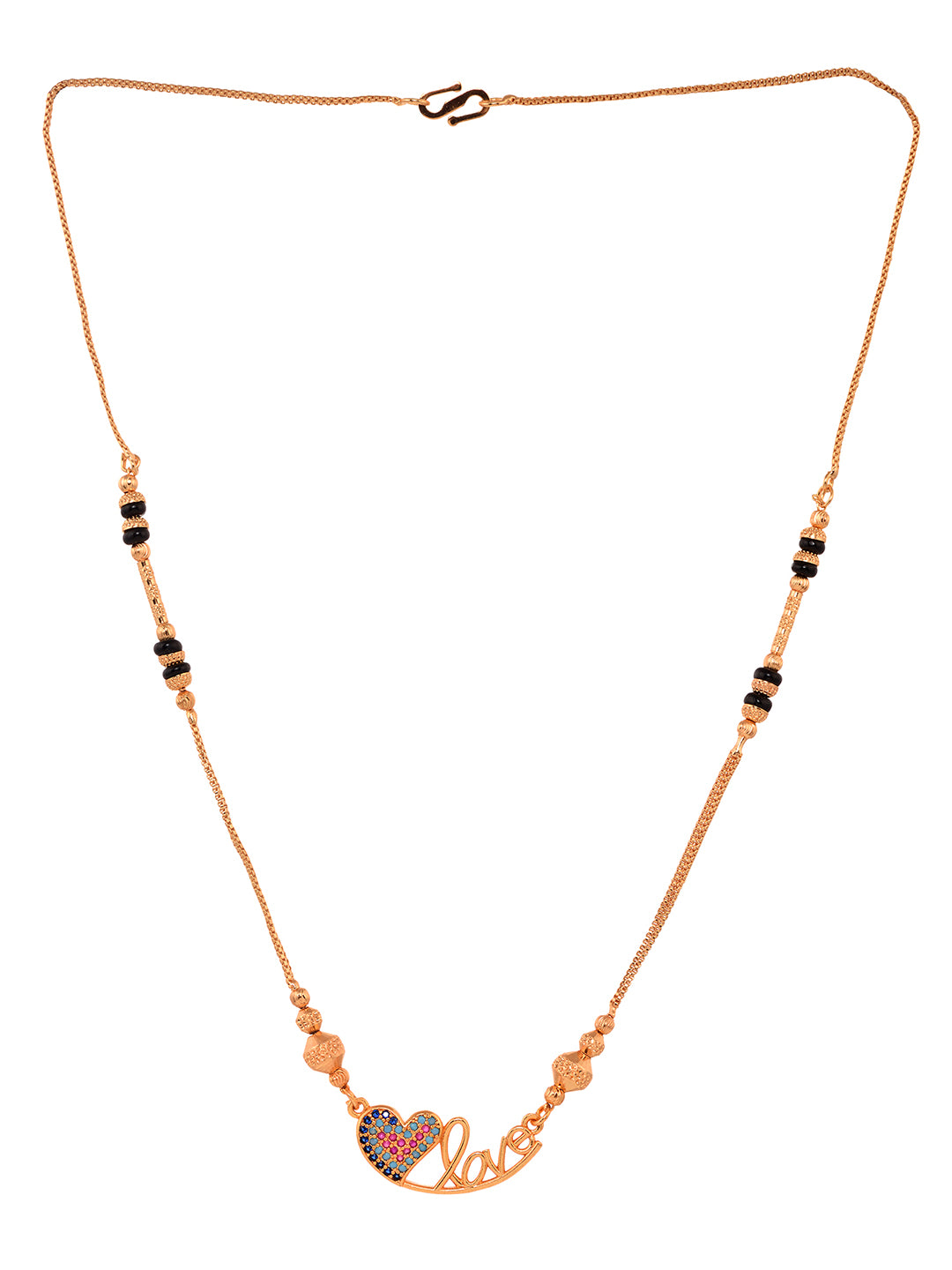 Gold Toned Heart Shaped Stone Studded & Beaded Mangalsutra