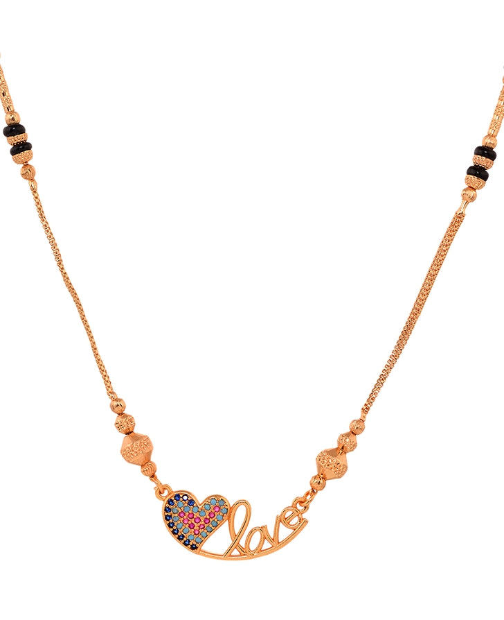 Gold Toned Heart Shaped Stone Studded & Beaded Mangalsutra