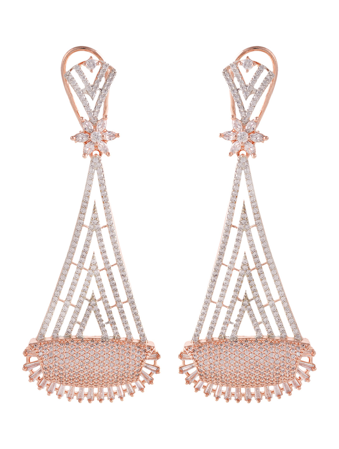 Rose Gold Plated White AD Stone studded Geometrical Jhumka Style Handcrafted Earrings