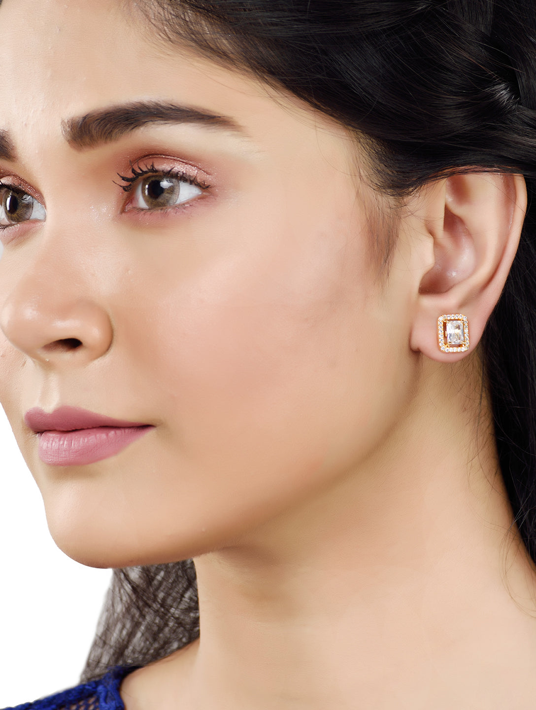 Gold Plated AD studded Square shaped Studd Earring