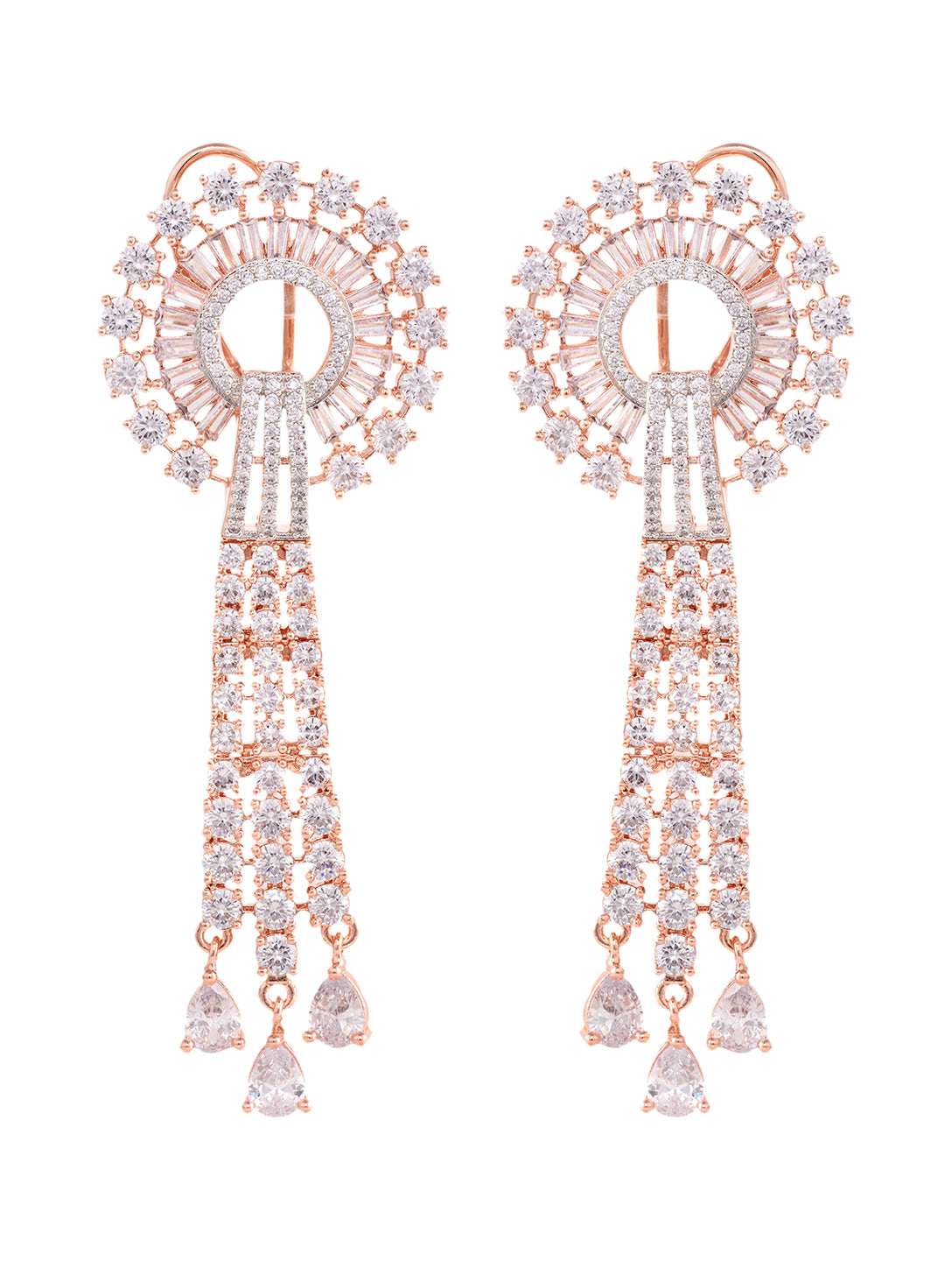 Rose Gold plated White AD studded Knotted Long Dropdown Handcrafted Earrings
