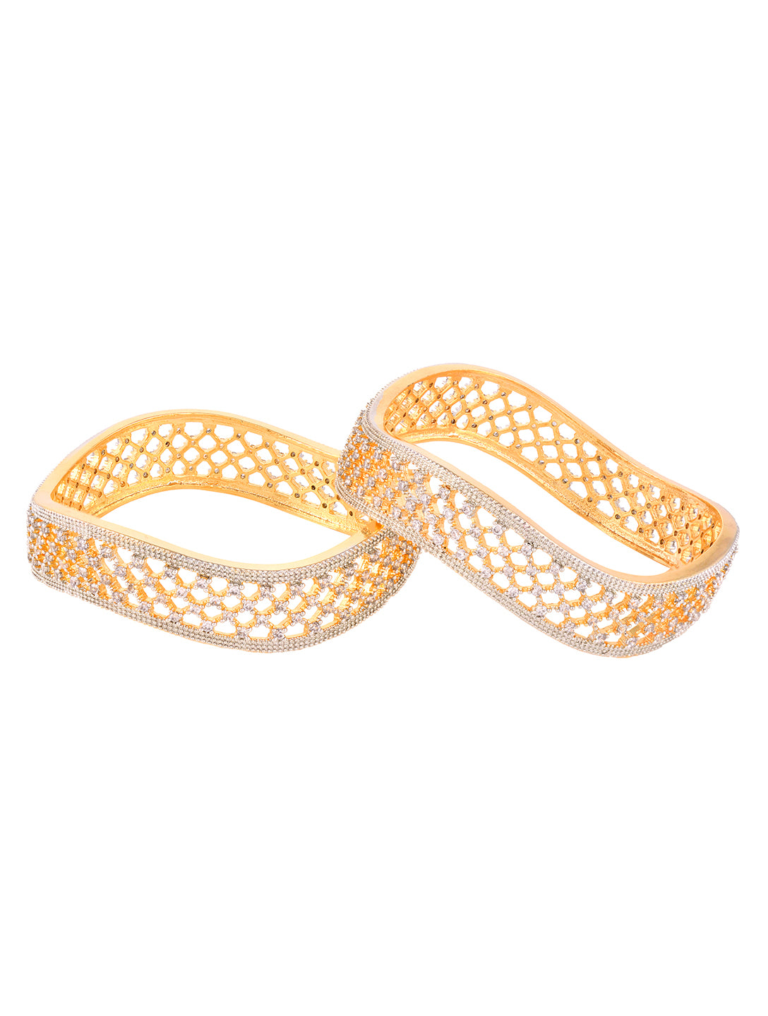 Set Of 2 Gold Plated  AD Studded Cut -Out Hand Crafted Bracelet Bangles