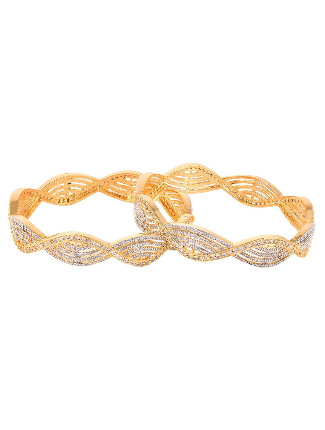 A Pair Of 2 Gold Dual  Toned AD Studded hand Crafted Bangles