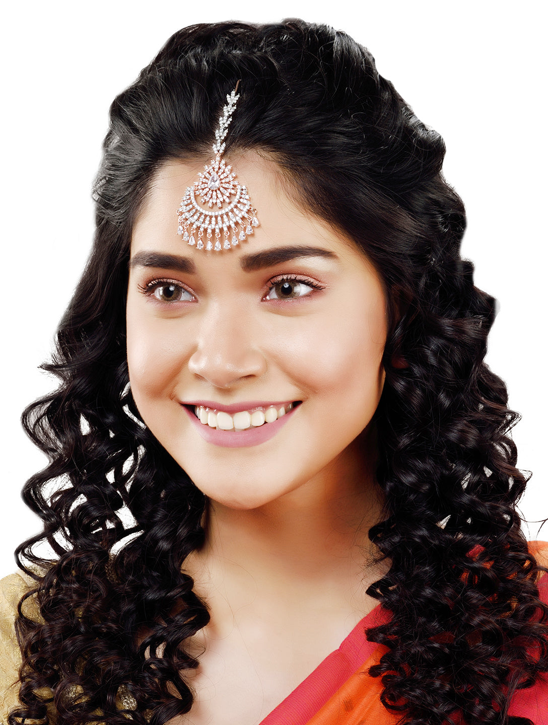 Rose Gold plated AD studded Chandballi design Handcrafted Maang Tika