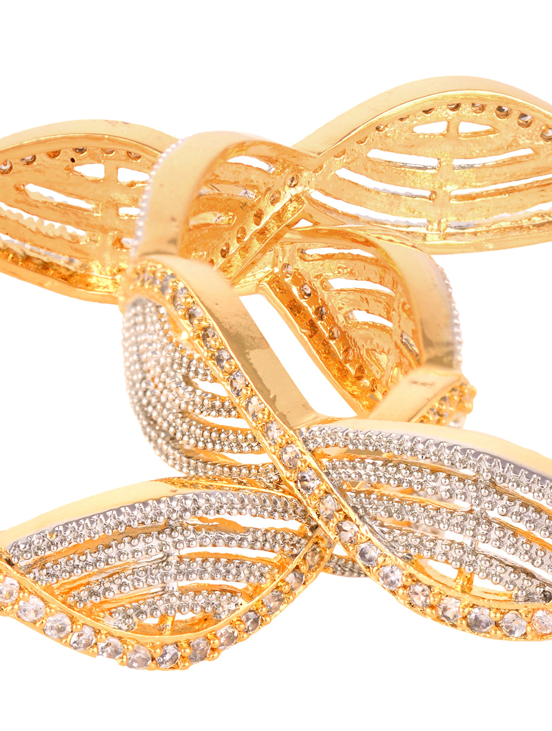 A Pair Of 2 Gold Dual  Toned AD Studded hand Crafted Bangles