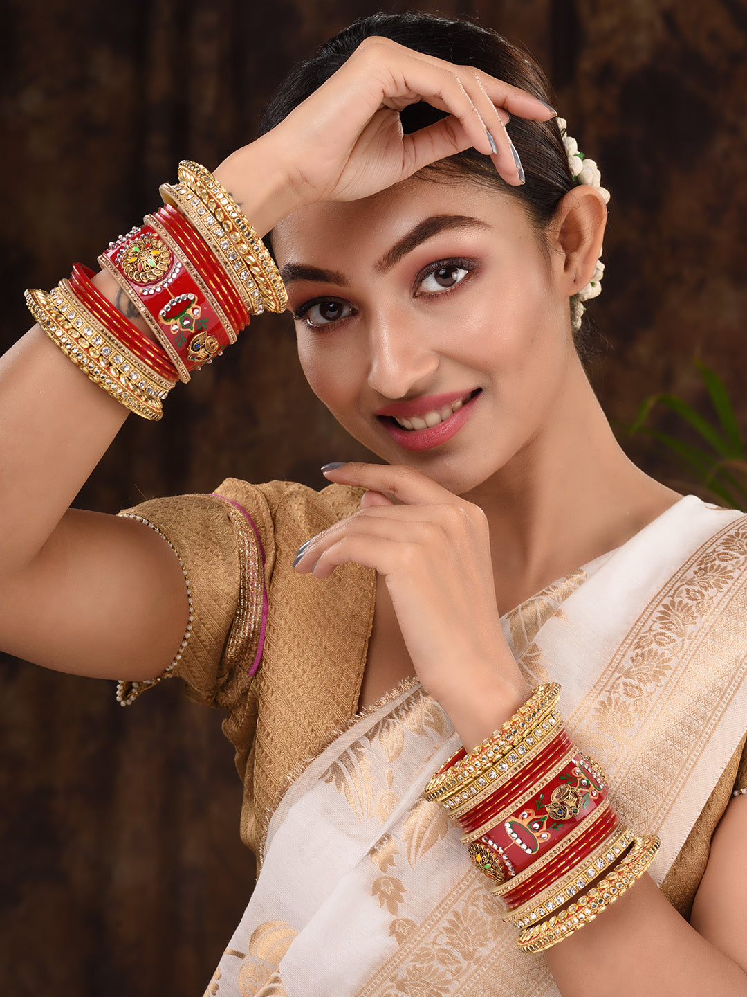 Gold Plated Set Of 2 Matching Red Bangles Kundan Studded Bridal Chuda