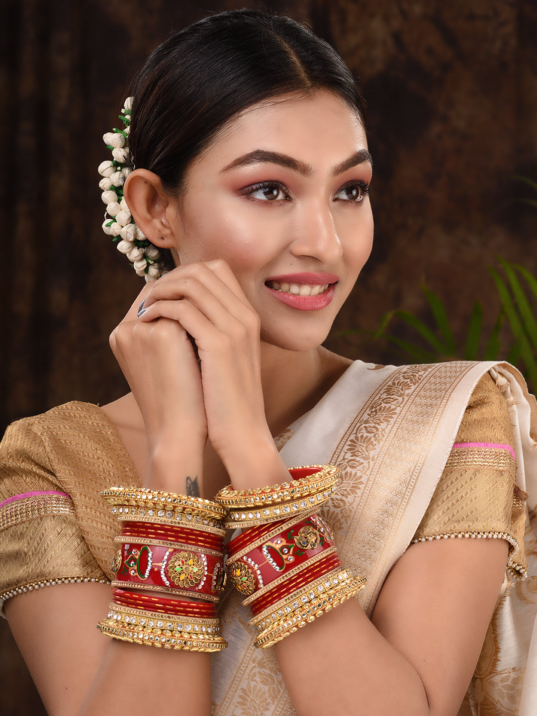 Gold Plated Set Of 2 Matching Red Bangles Kundan Studded Bridal Chuda