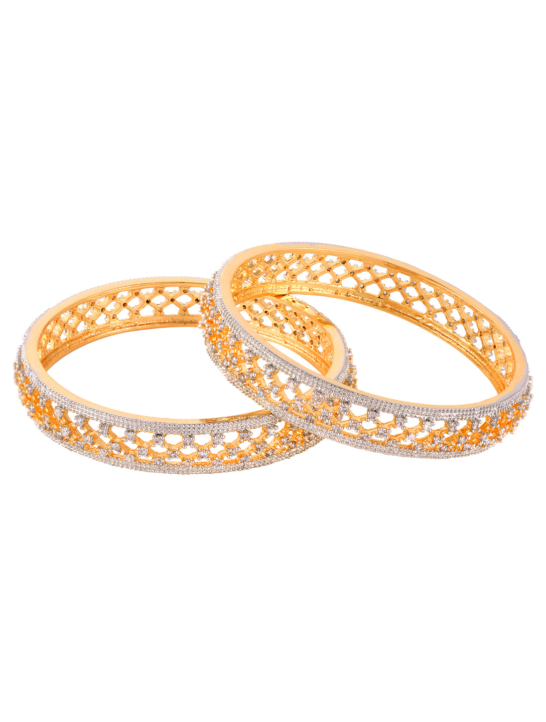 A pair of 2 Gold Dual  Toned AD Studded hand Crafted  Textuerd Bangles