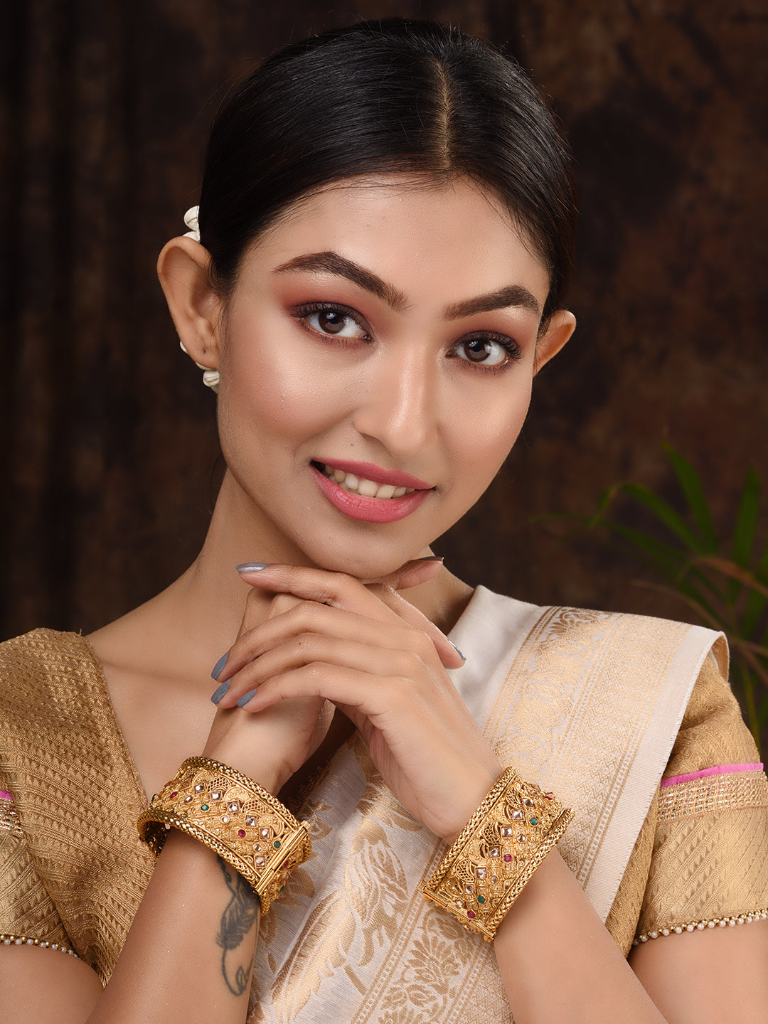 Set Of 2 Gold Plated Multi stone Studded Embellished Bangles