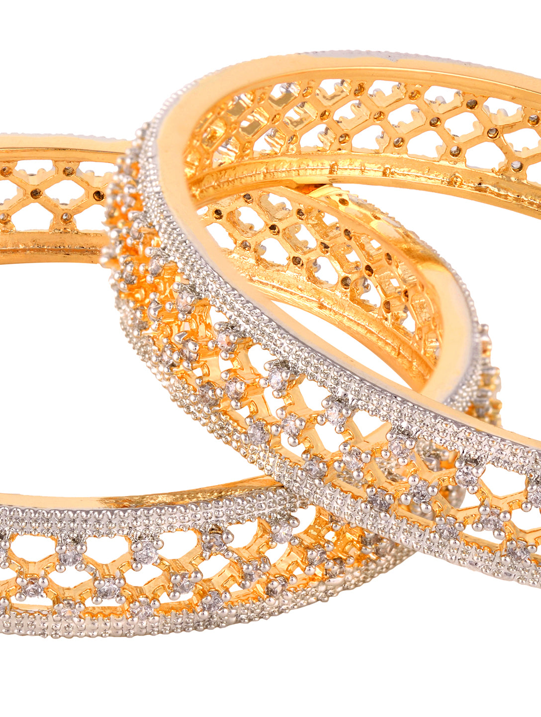 A pair of 2 Gold Dual  Toned AD Studded hand Crafted  Textuerd Bangles