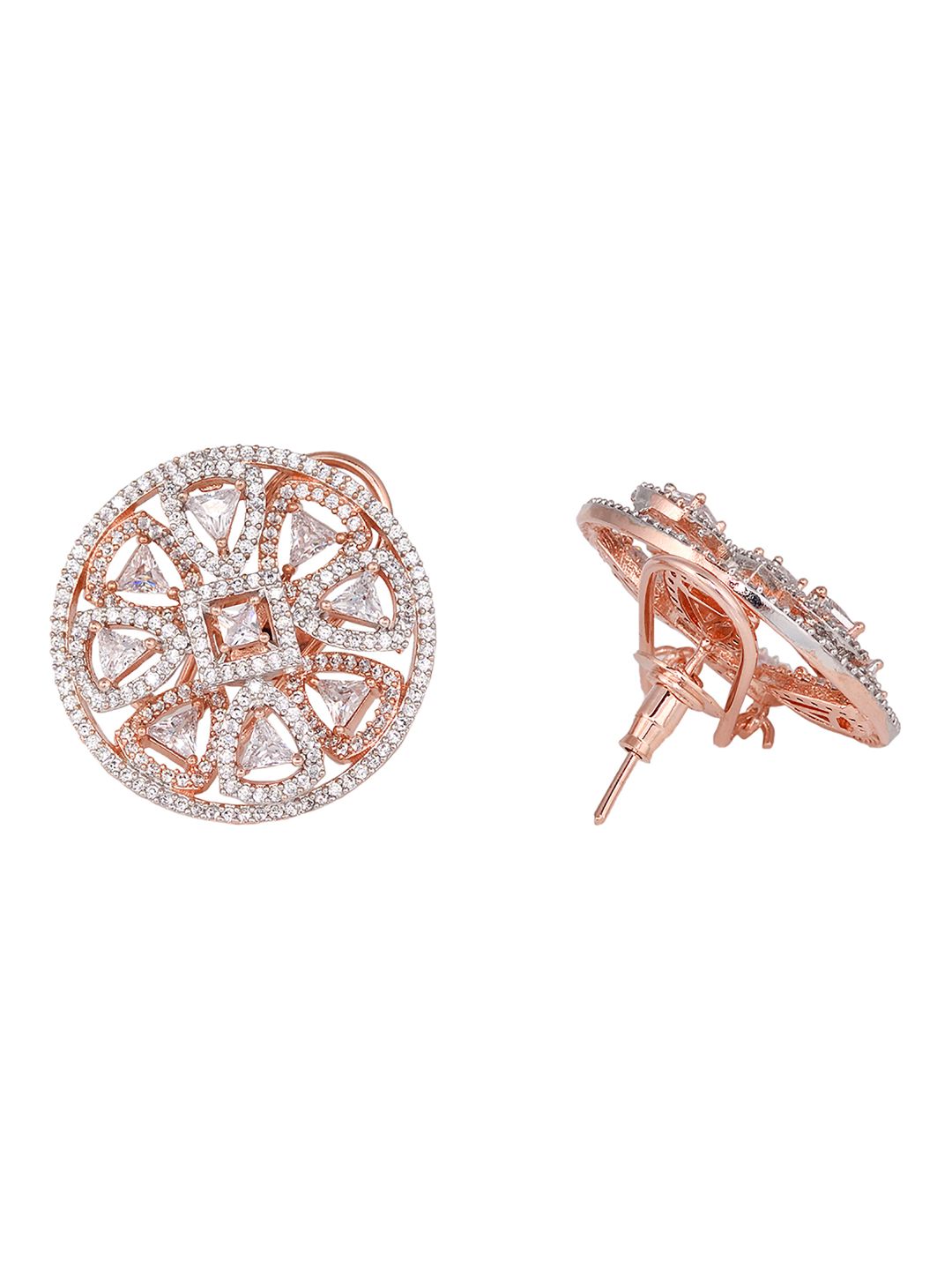 stylish party wear Rose Gold plated AD studded handcrafted Ear rings clip